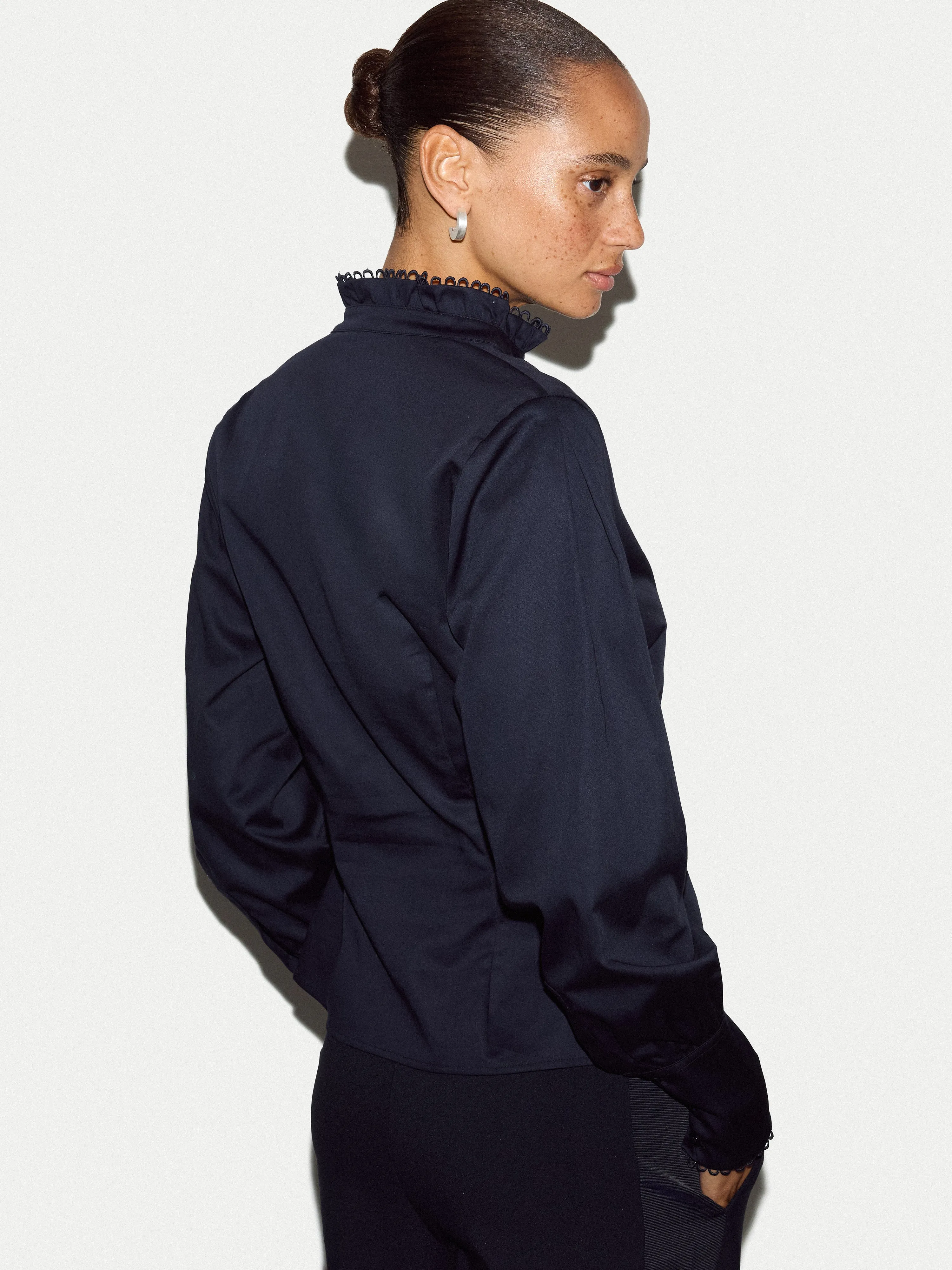 Slim Stand Collar Shirt | Navy sold by Jigsaw product image thumbnail 4