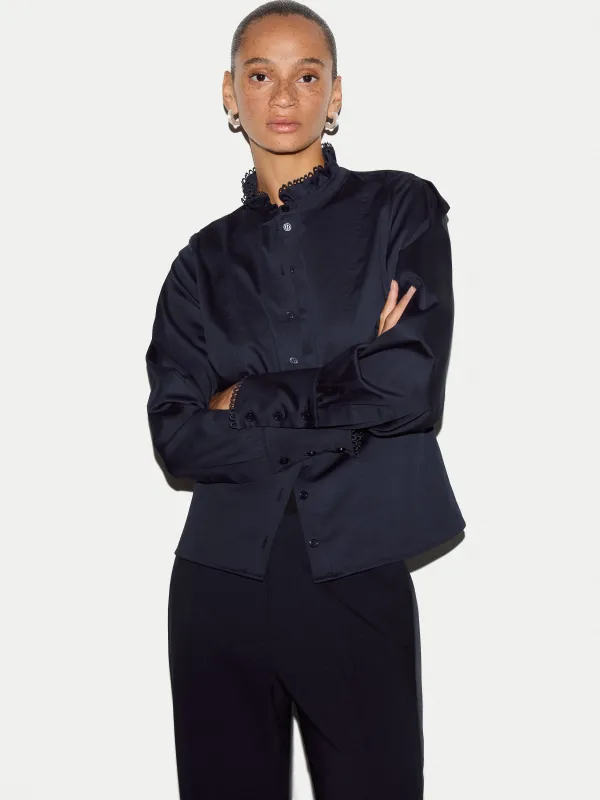 Slim Stand Collar Shirt | Navy made by Jigsaw