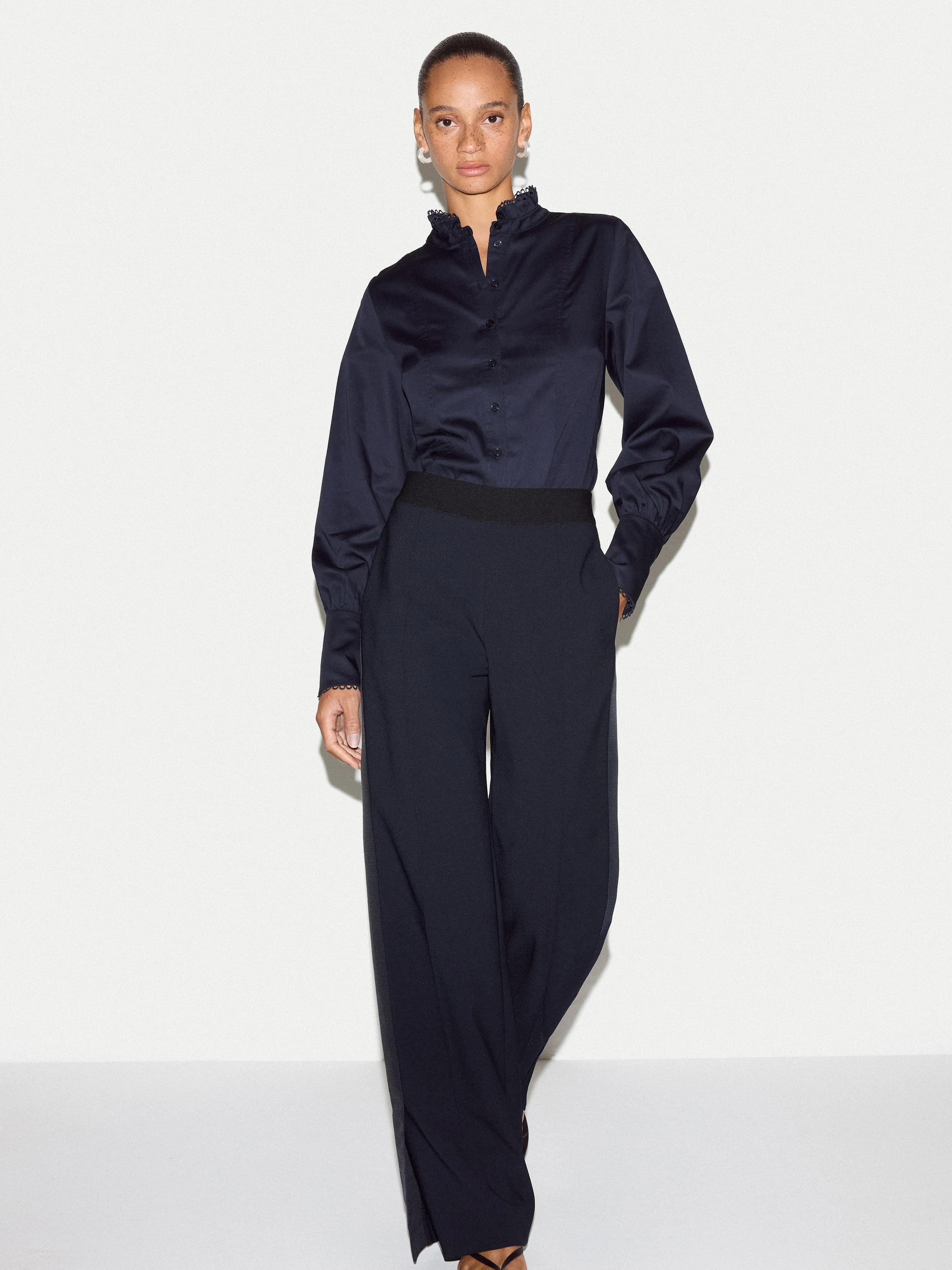 Slim Stand Collar Shirt | Navy sold by Jigsaw product image thumbnail 5