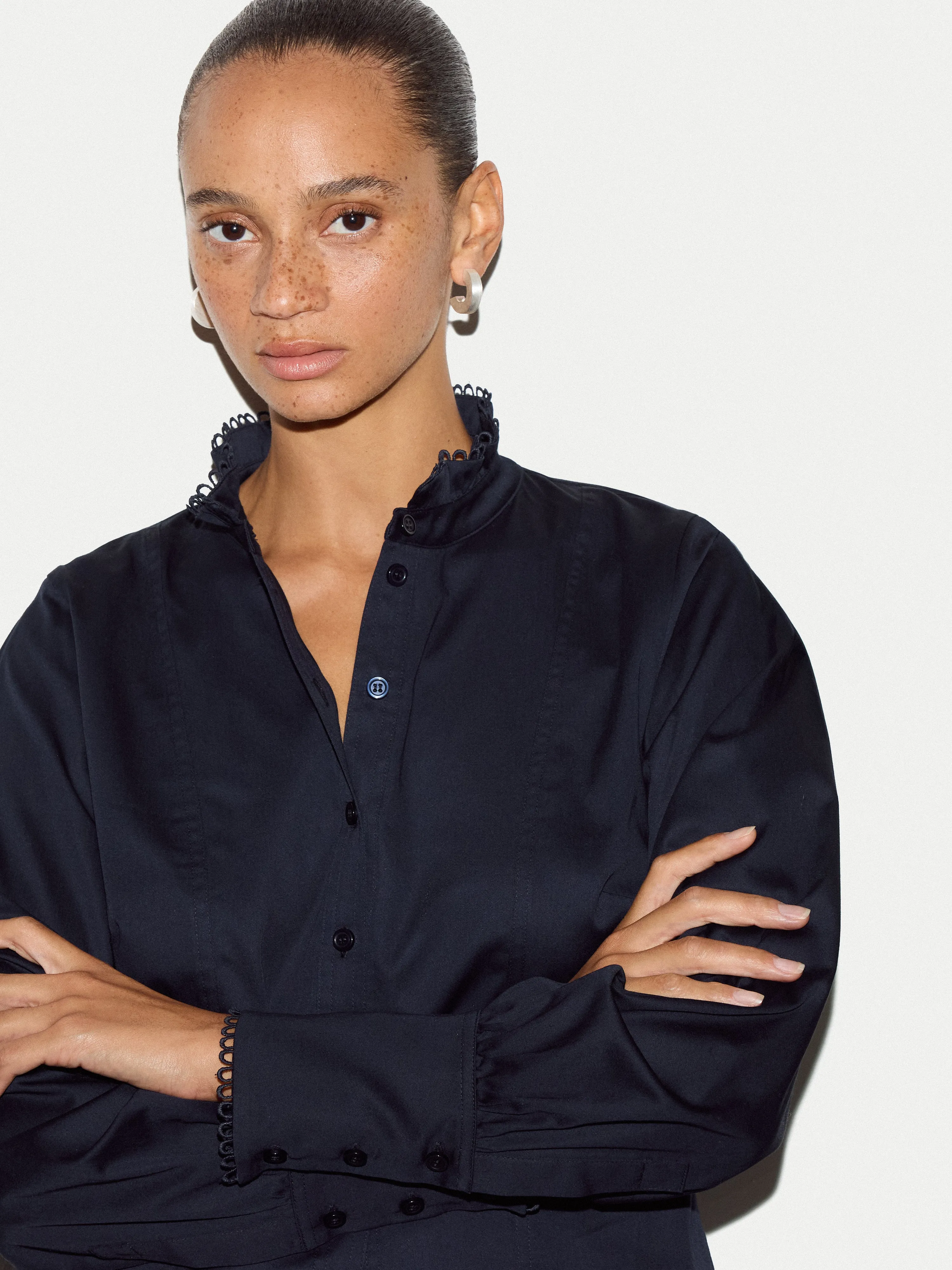Slim Stand Collar Shirt | Navy sold by Jigsaw product image thumbnail 2