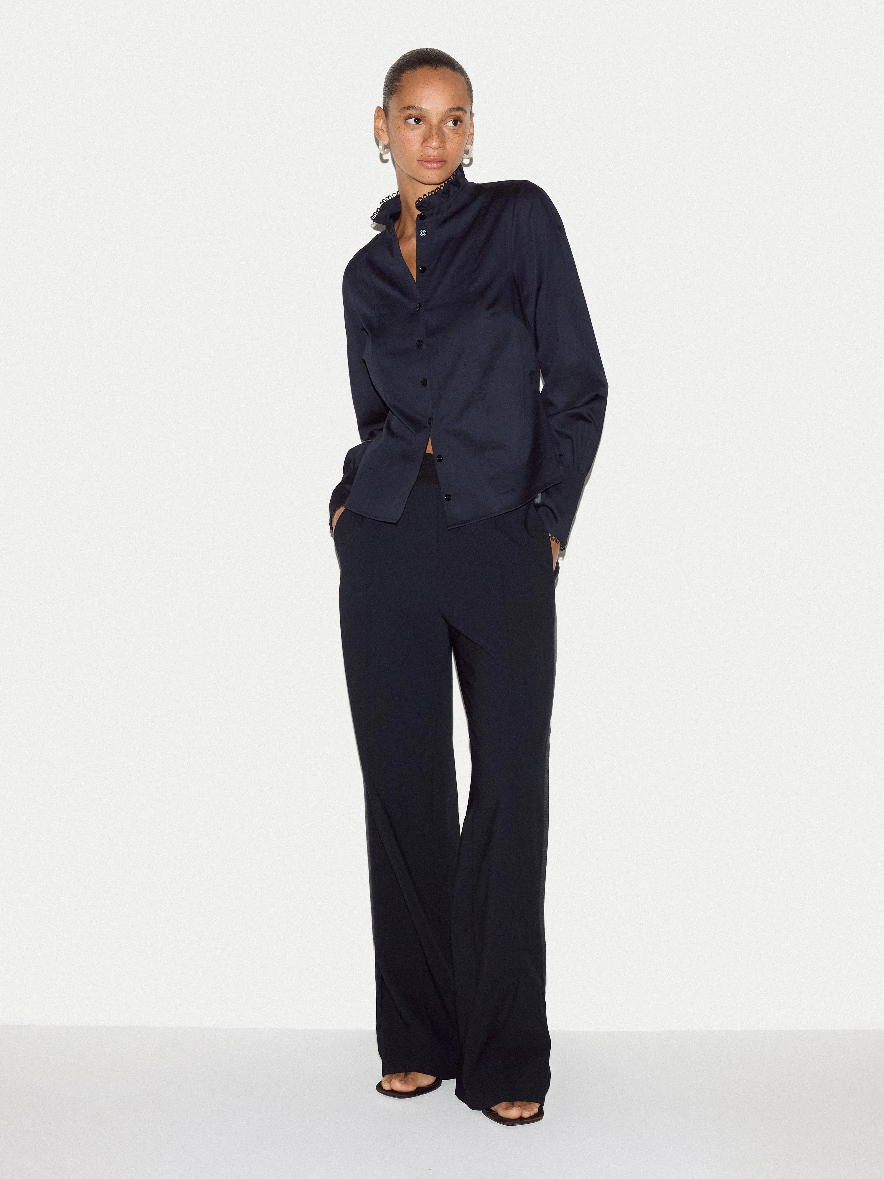 Slim Stand Collar Shirt | Navy sold by Jigsaw product image thumbnail 3