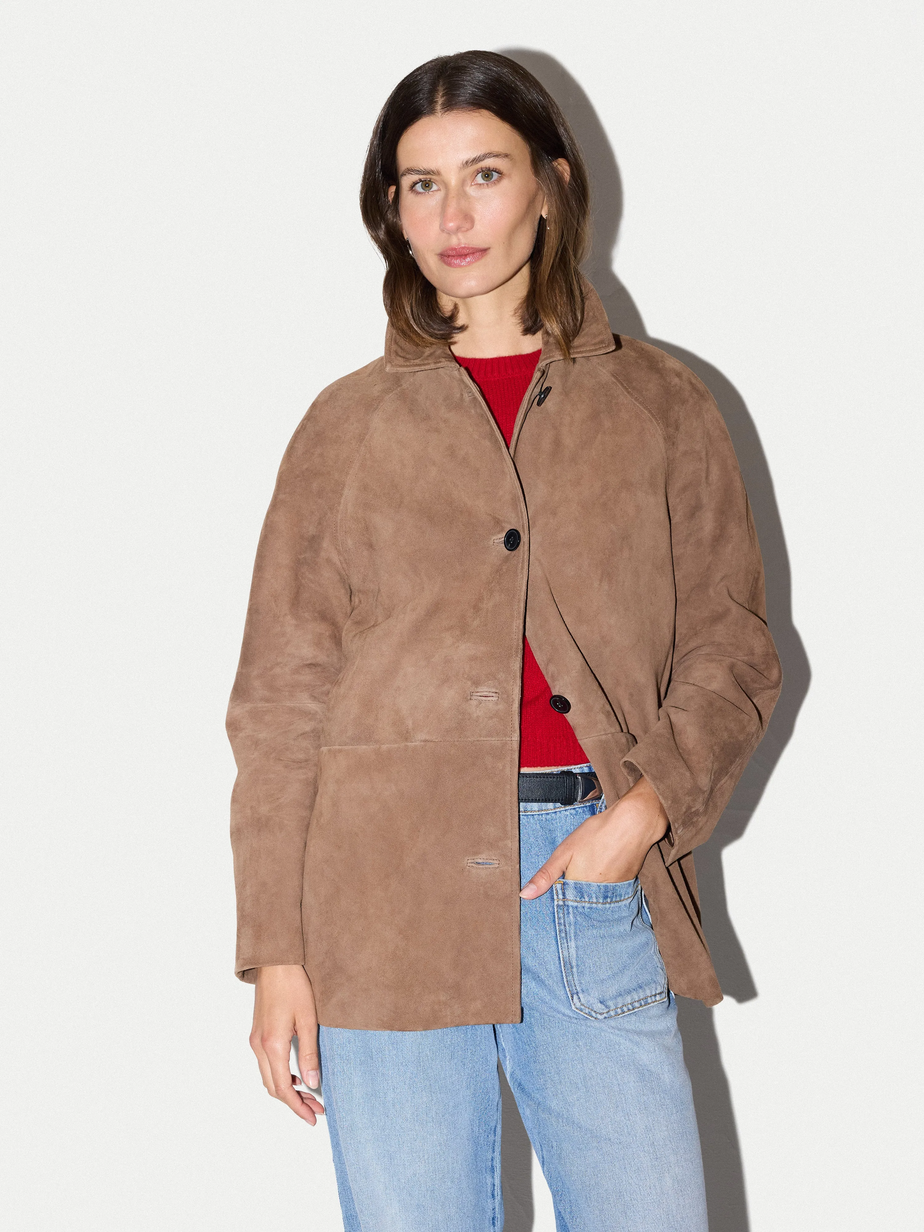 Suede Raglan Sleeve Jacket | Light Brown sold by Jigsaw
