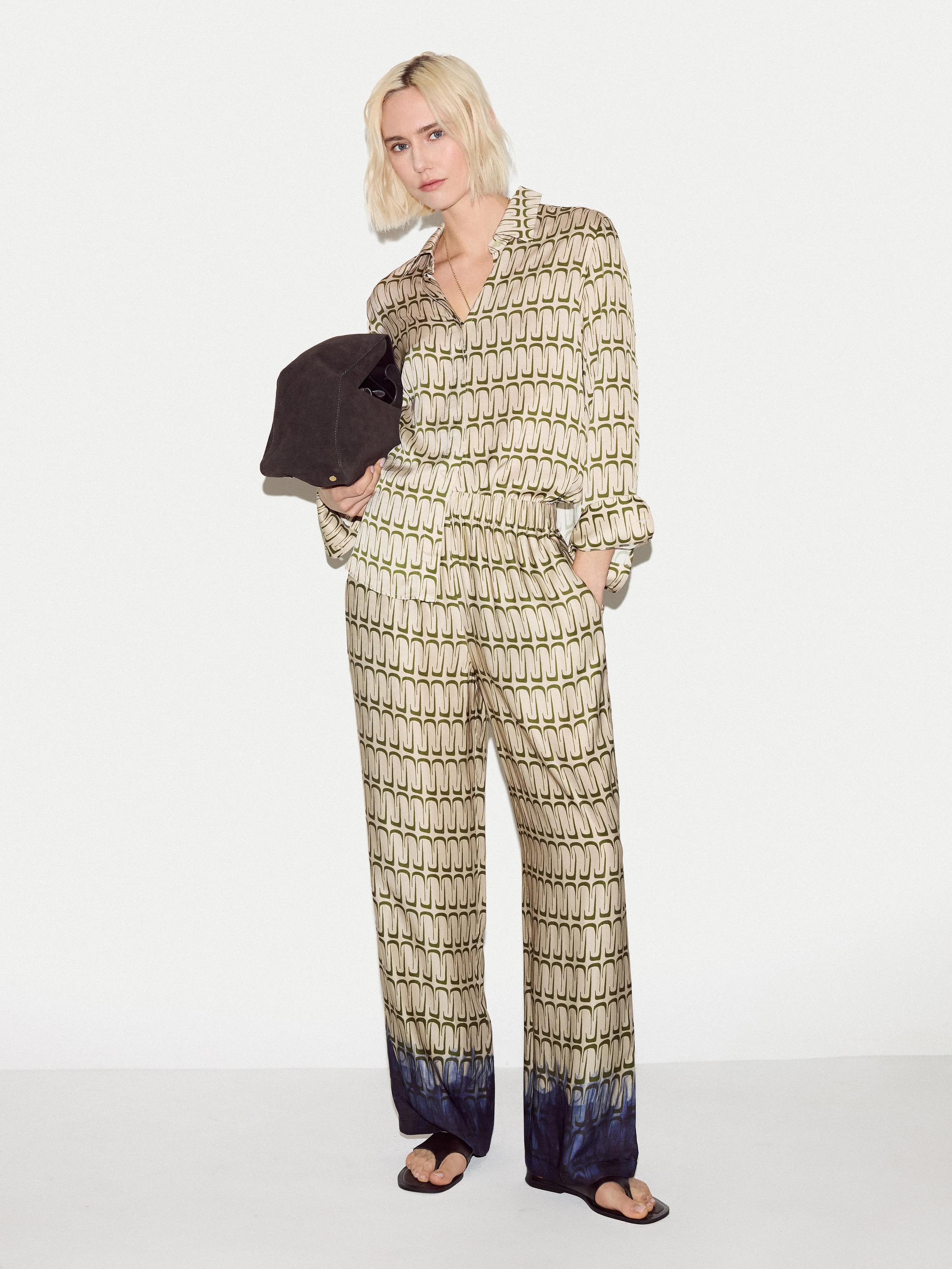 Geo Relaxed Satin Trouser | Cream sold by Jigsaw