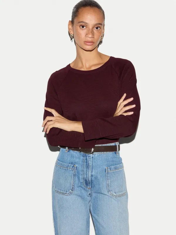 Cotton Luxe Raglan T-shirt | Burgundy made by Jigsaw