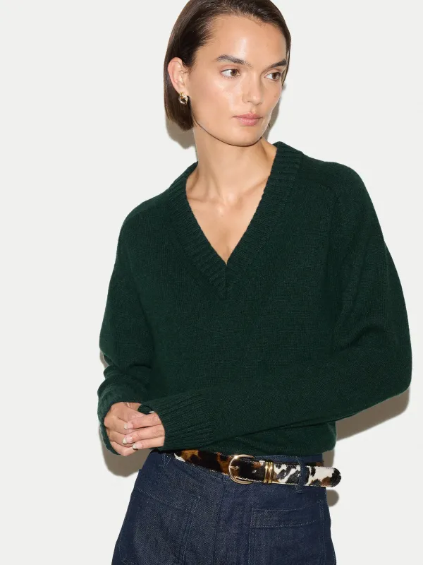 Wool Cashmere Blend V Neck Jumper | Green made by Jigsaw