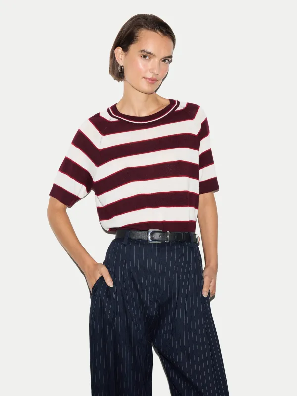 Striped Merino Raglan T-shirt | Burgundy made by Jigsaw