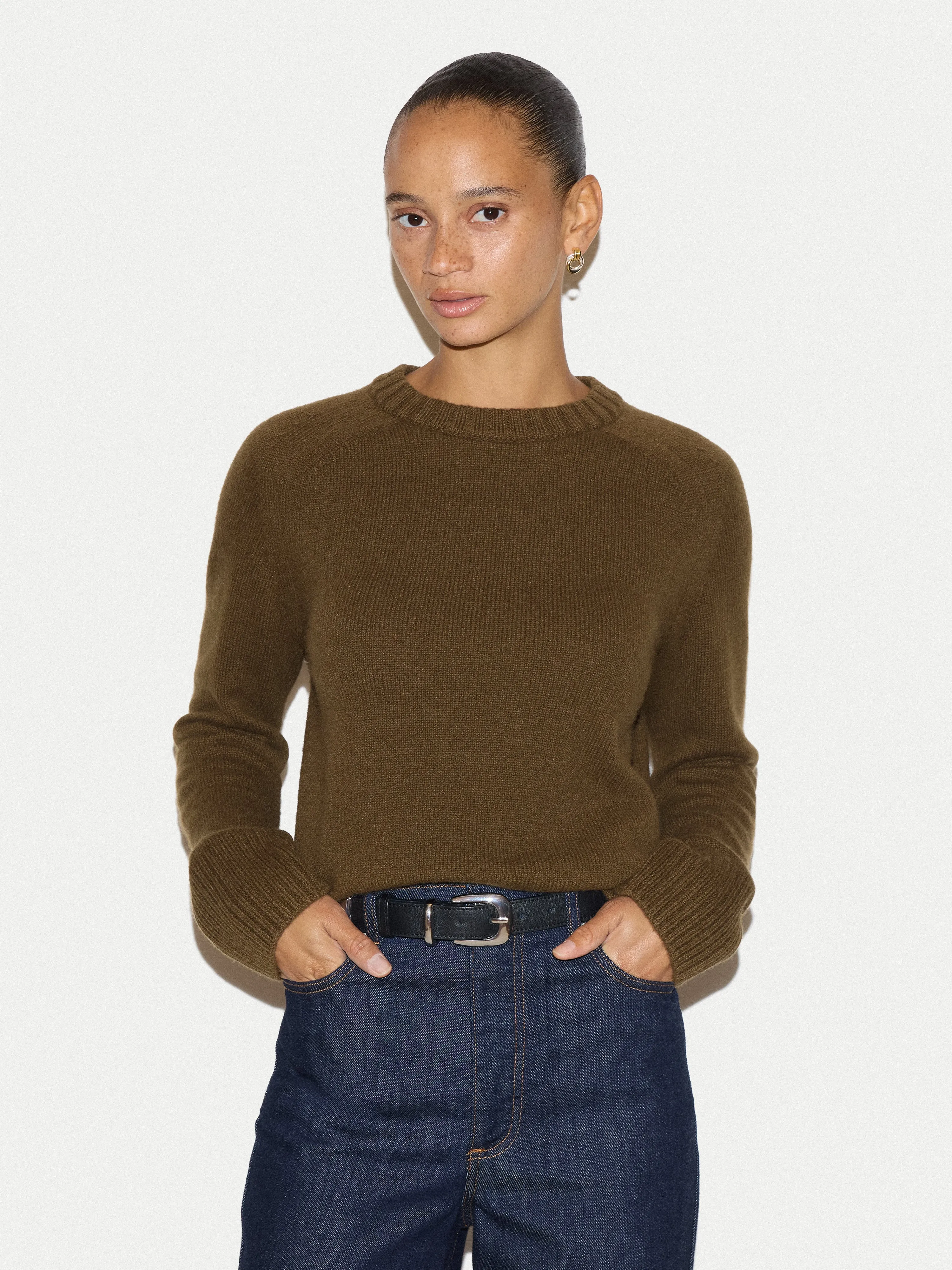 Wool Cashmere Saddle Jumper | Khaki sold by Jigsaw