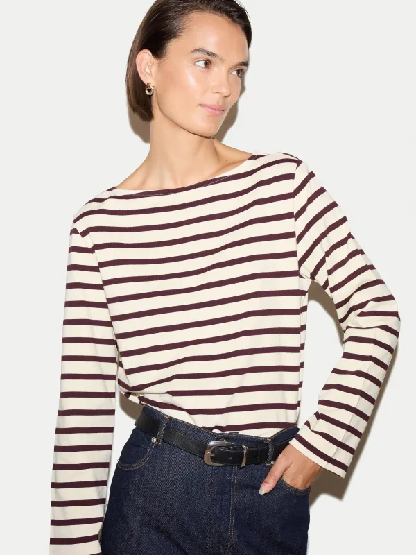 High Neck Striped Top | Burgundy made by Jigsaw