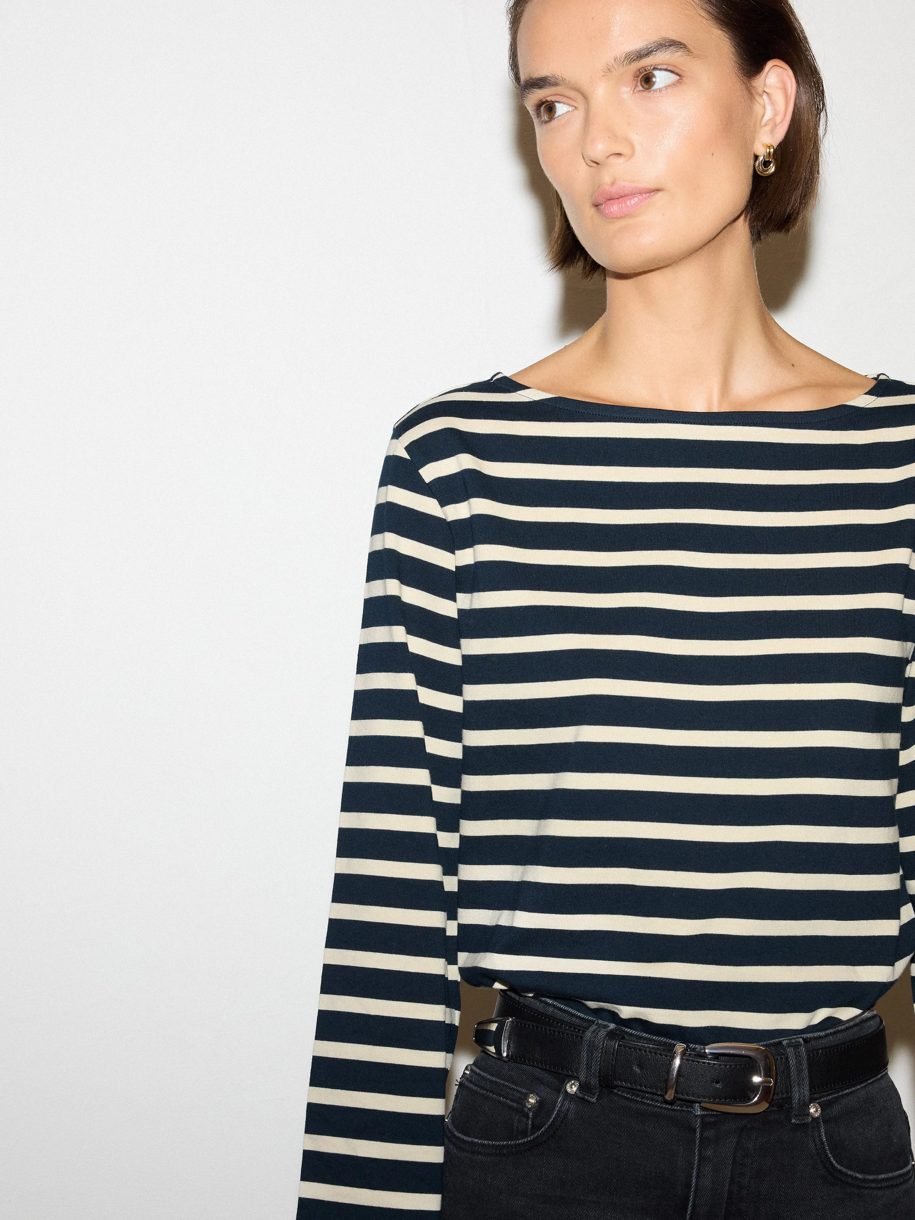 Slash Neck Striped Top | Navy sold by Jigsaw product image thumbnail 2