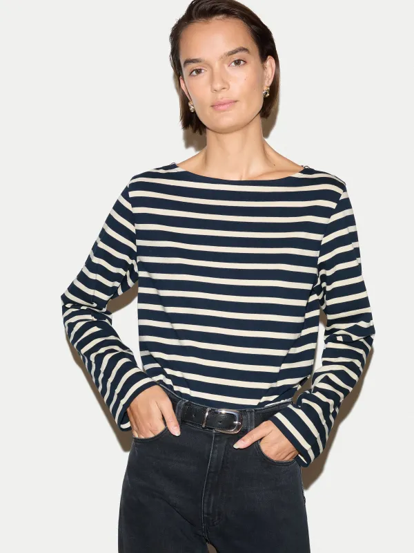 High Neck Striped Top | Navy made by Jigsaw