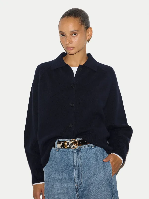 Wool Cashmere Collar Cardigan | Navy made by Jigsaw