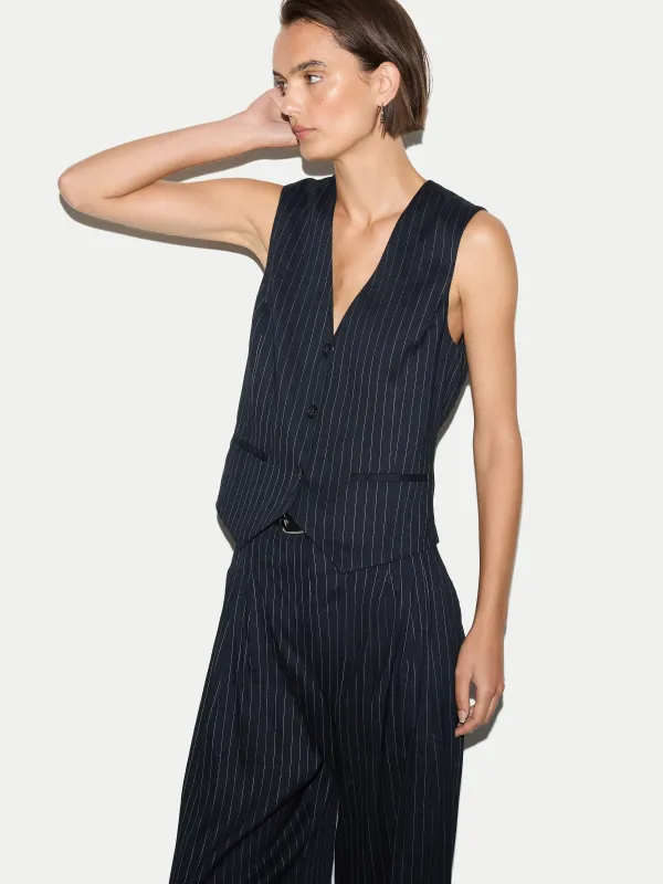 Linen Blend Pinstripe Tailored Waistcoat | Navy made by Jigsaw