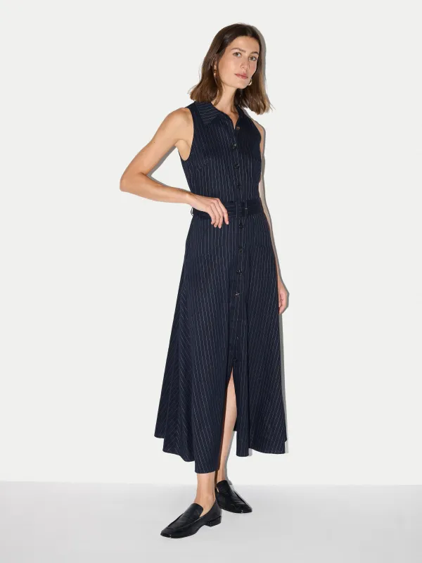 Linen Blend Pinstripe Belted Dress | Navy made by Jigsaw