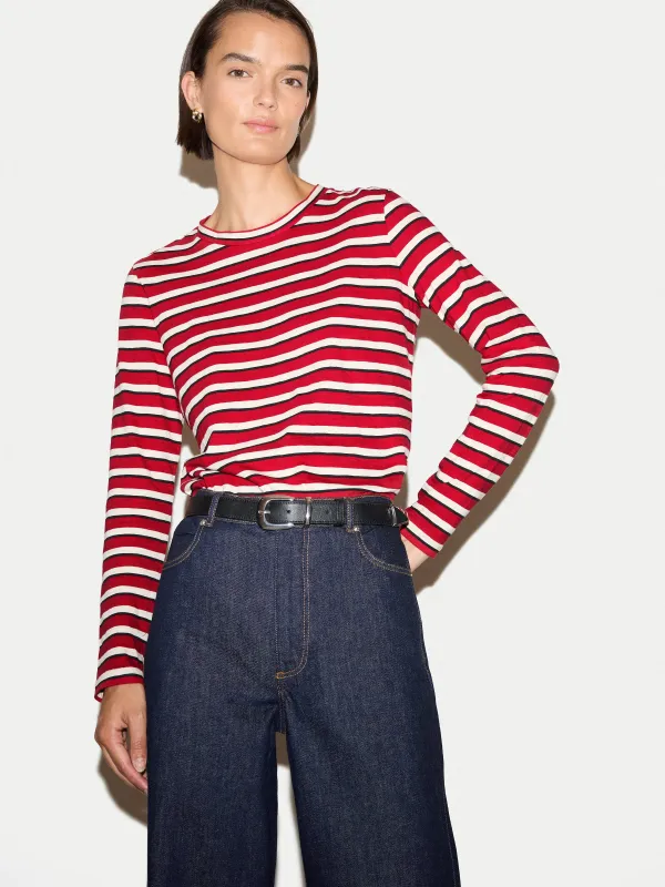Cotton Slub Stripe Long Sleeve T-shirt | Red made by Jigsaw