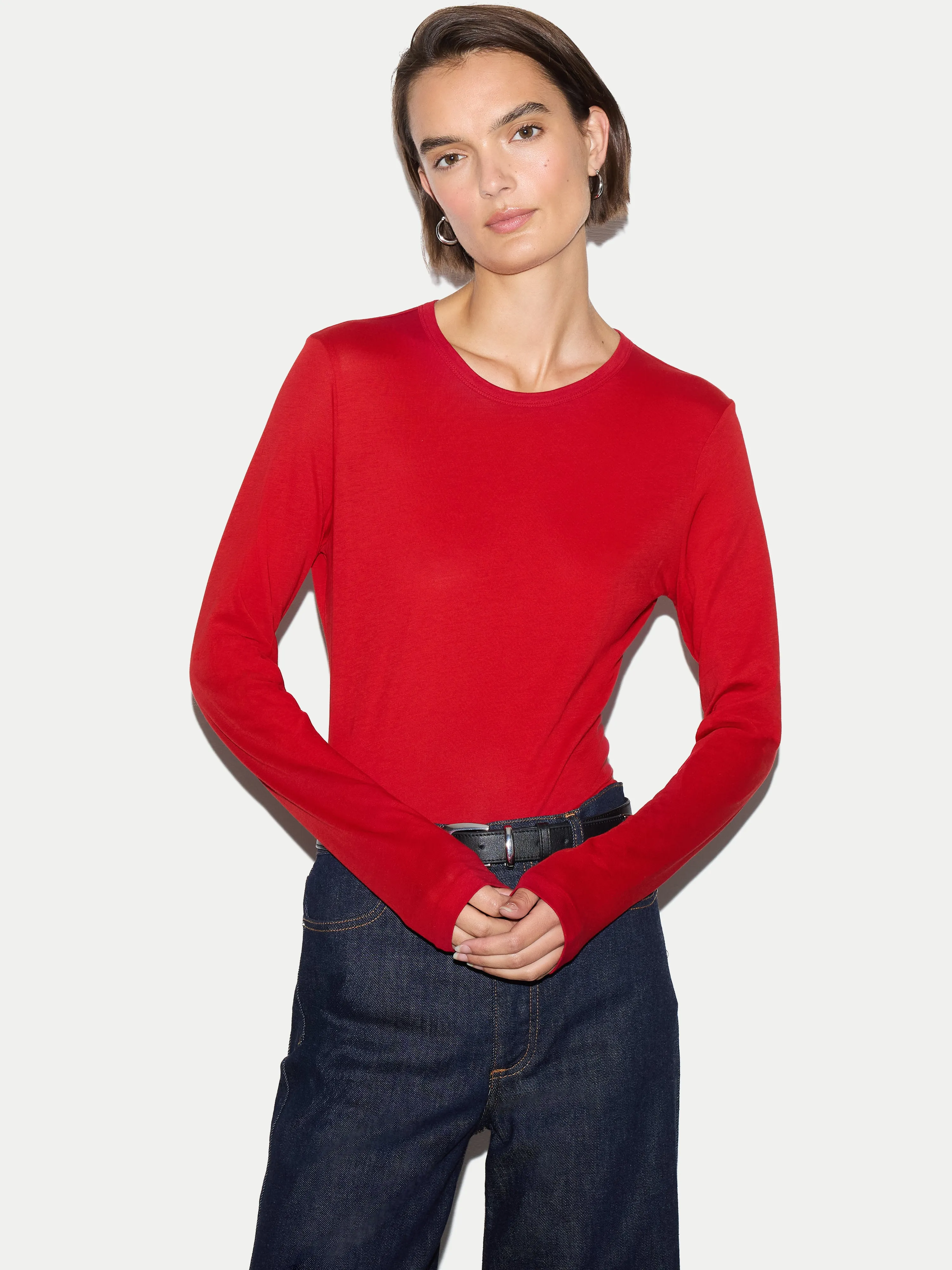 Supima Cotton Long Sleeve T-shirt | Red sold by Jigsaw