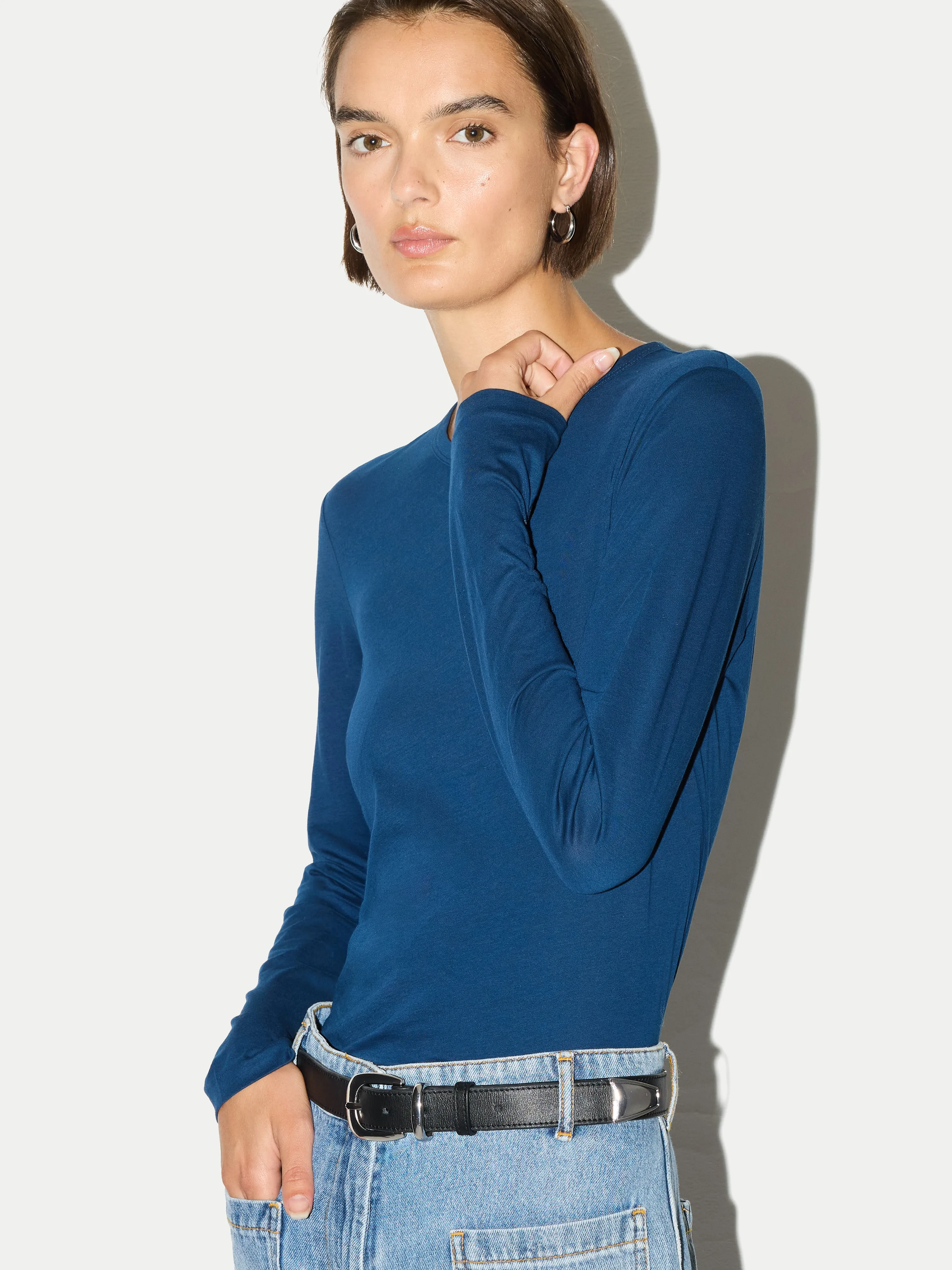 Supima Cotton Long Sleeve T-shirt | Midnight sold by Jigsaw product image thumbnail 2