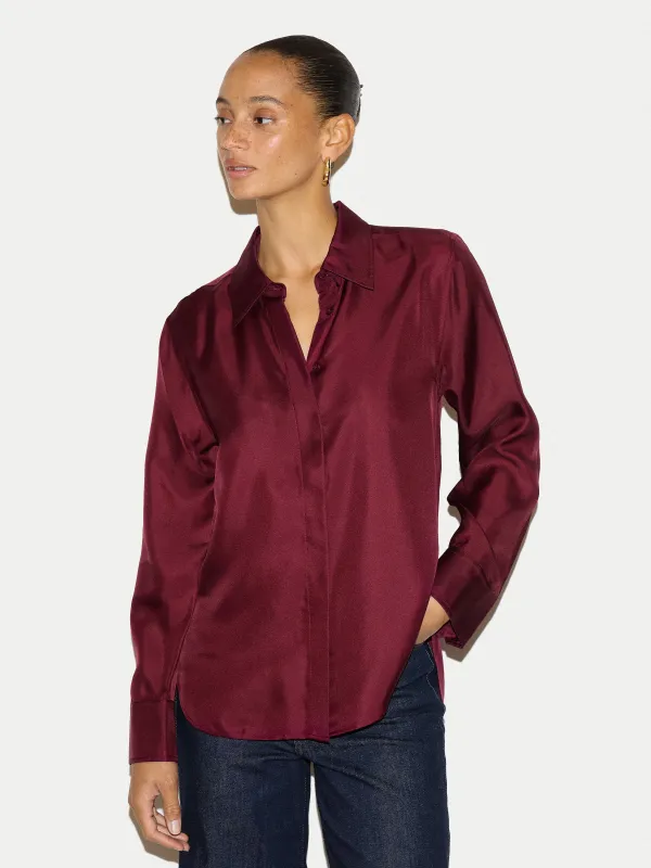 Silk Twill Relaxed Shirt | Burgundy made by Jigsaw