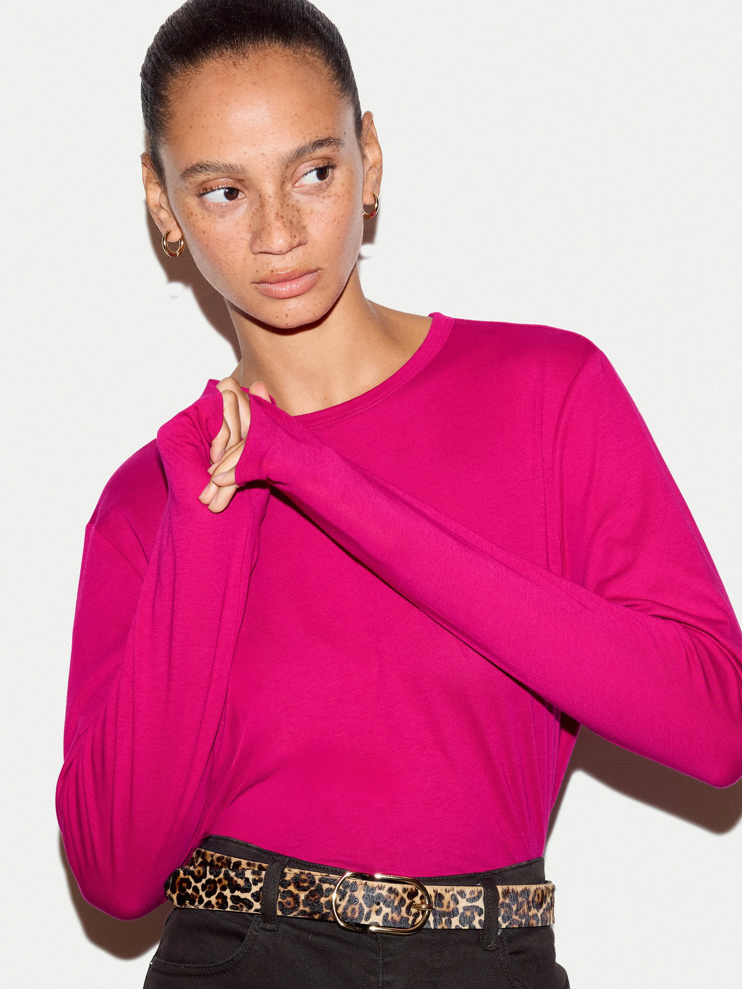 Supima Cotton Long Sleeve T-shirt | Hot Pink sold by Jigsaw product image thumbnail 2