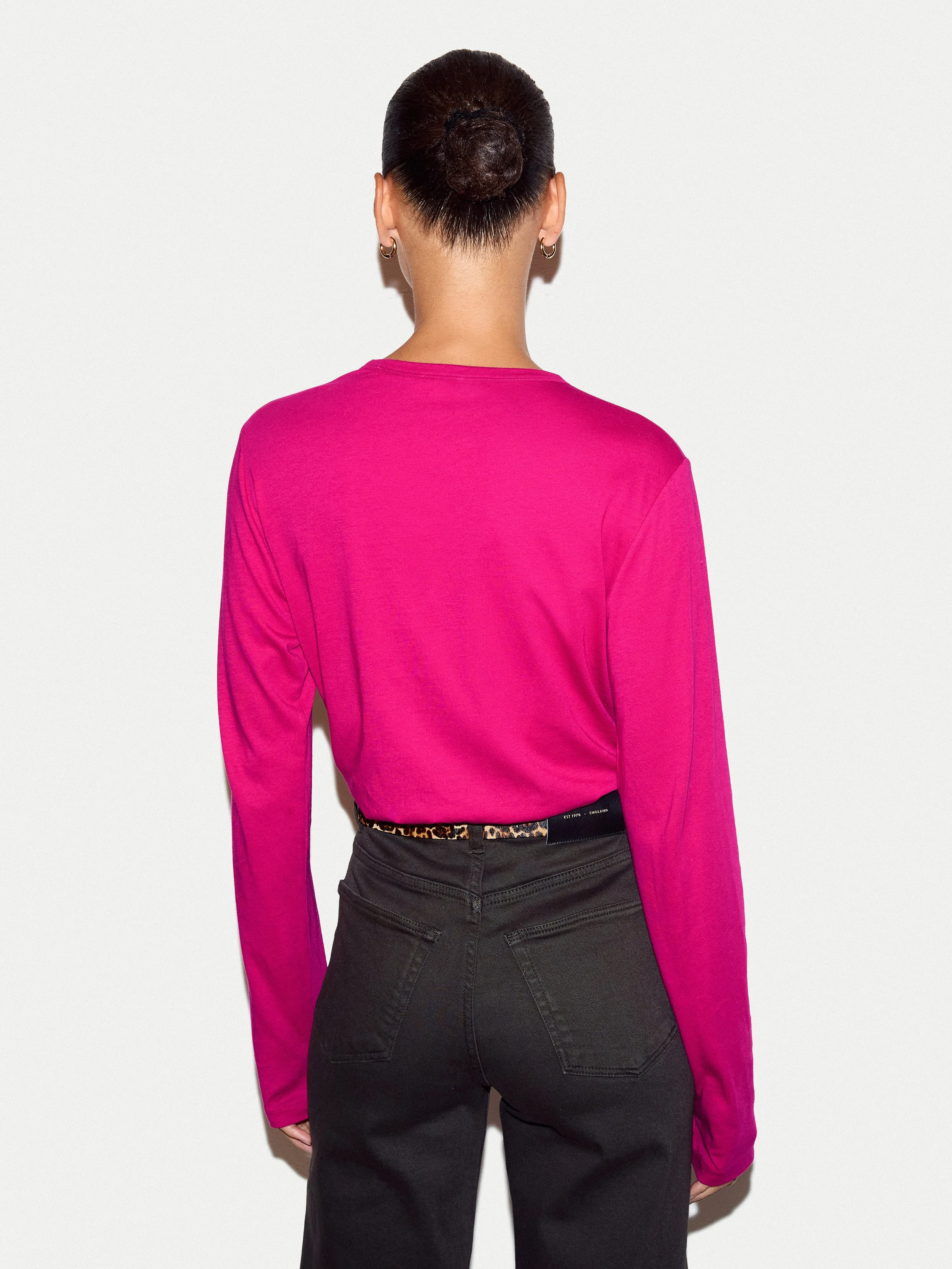 Supima Cotton Long Sleeve T-shirt | Hot Pink sold by Jigsaw product image thumbnail 4