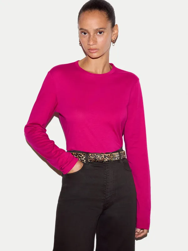 Supima Cotton Long Sleeve T-shirt | Hot Pink made by Jigsaw