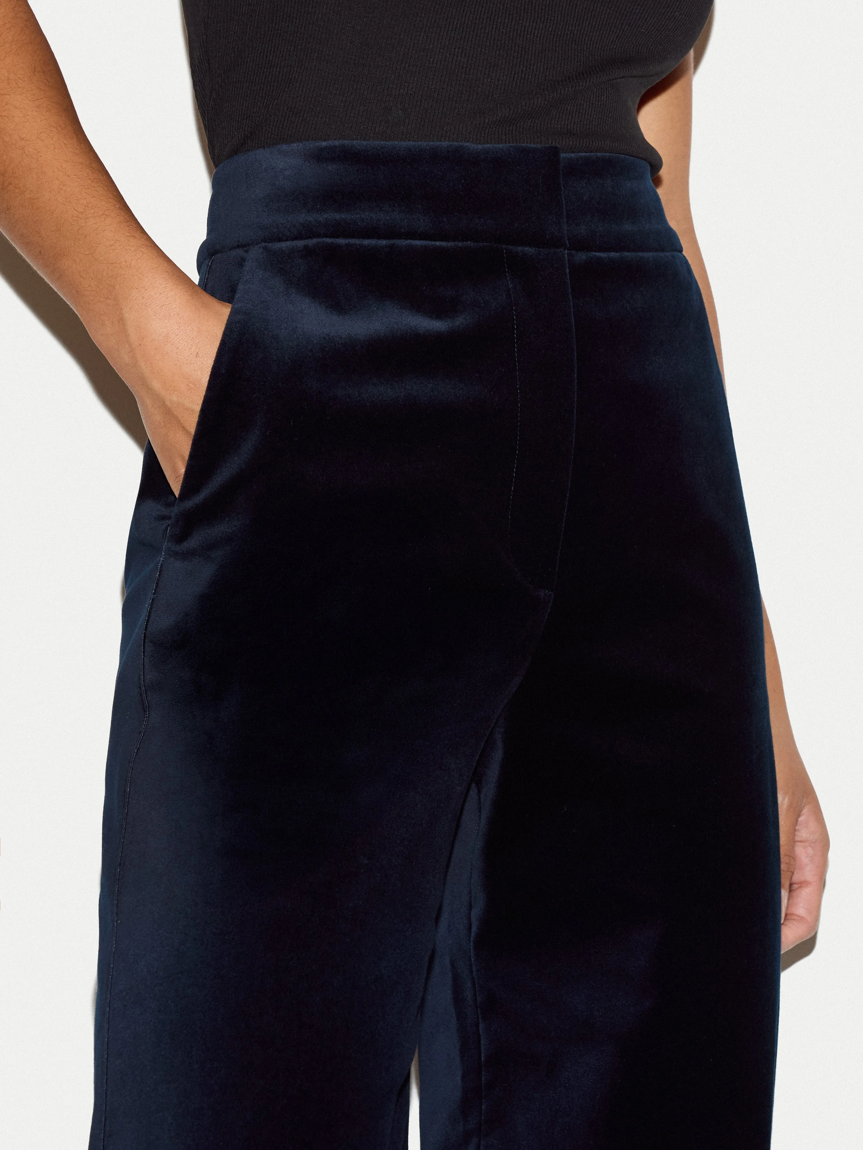Velvet Satin Wide Leg Trouser | Navy sold by Jigsaw product image thumbnail 4