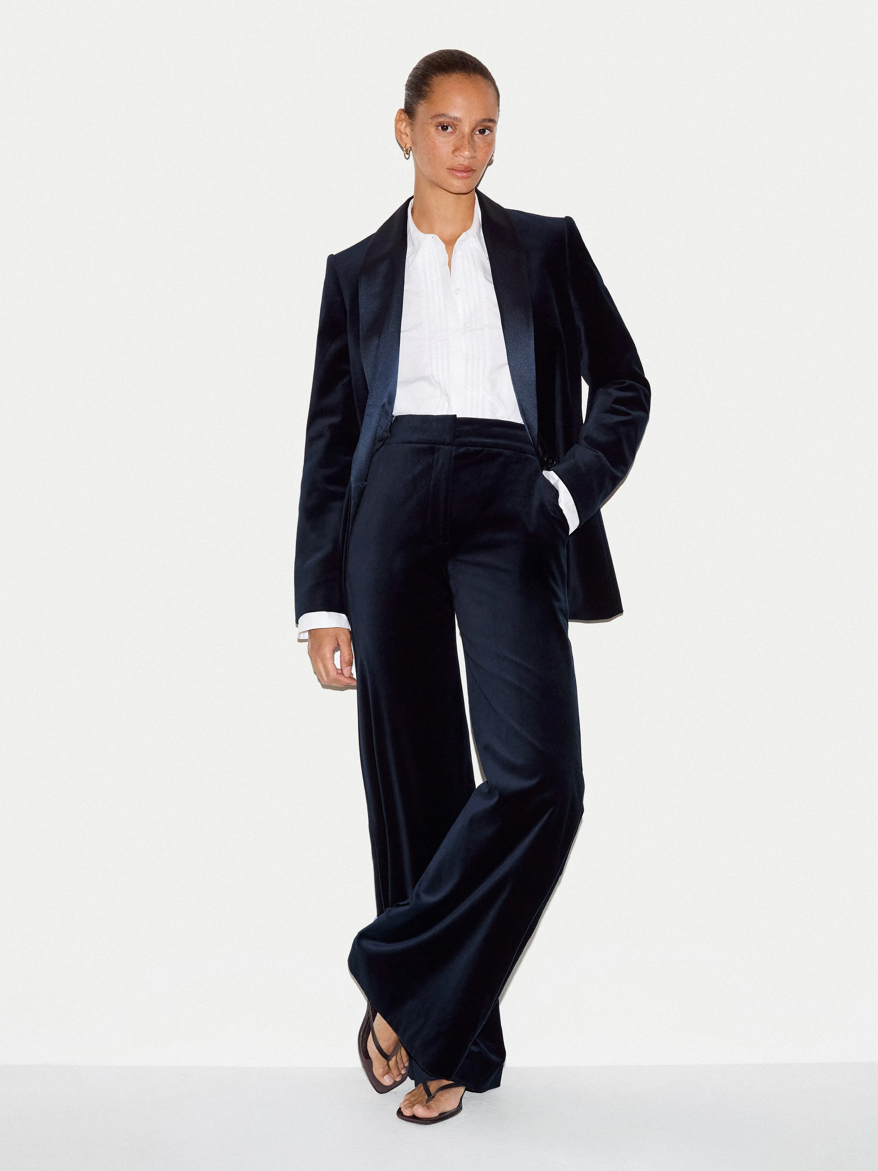 Velvet Satin Wide Leg Trouser | Navy sold by Jigsaw product image thumbnail 5