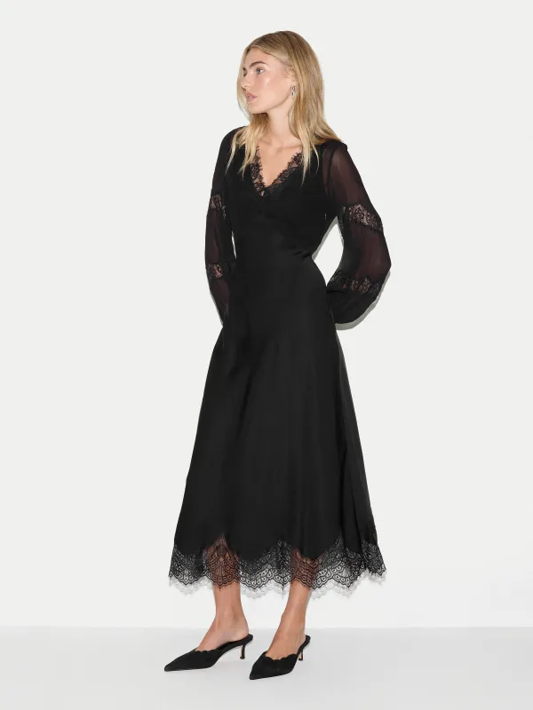 Satin Bias Lace Trim Dress | Black made by Jigsaw
