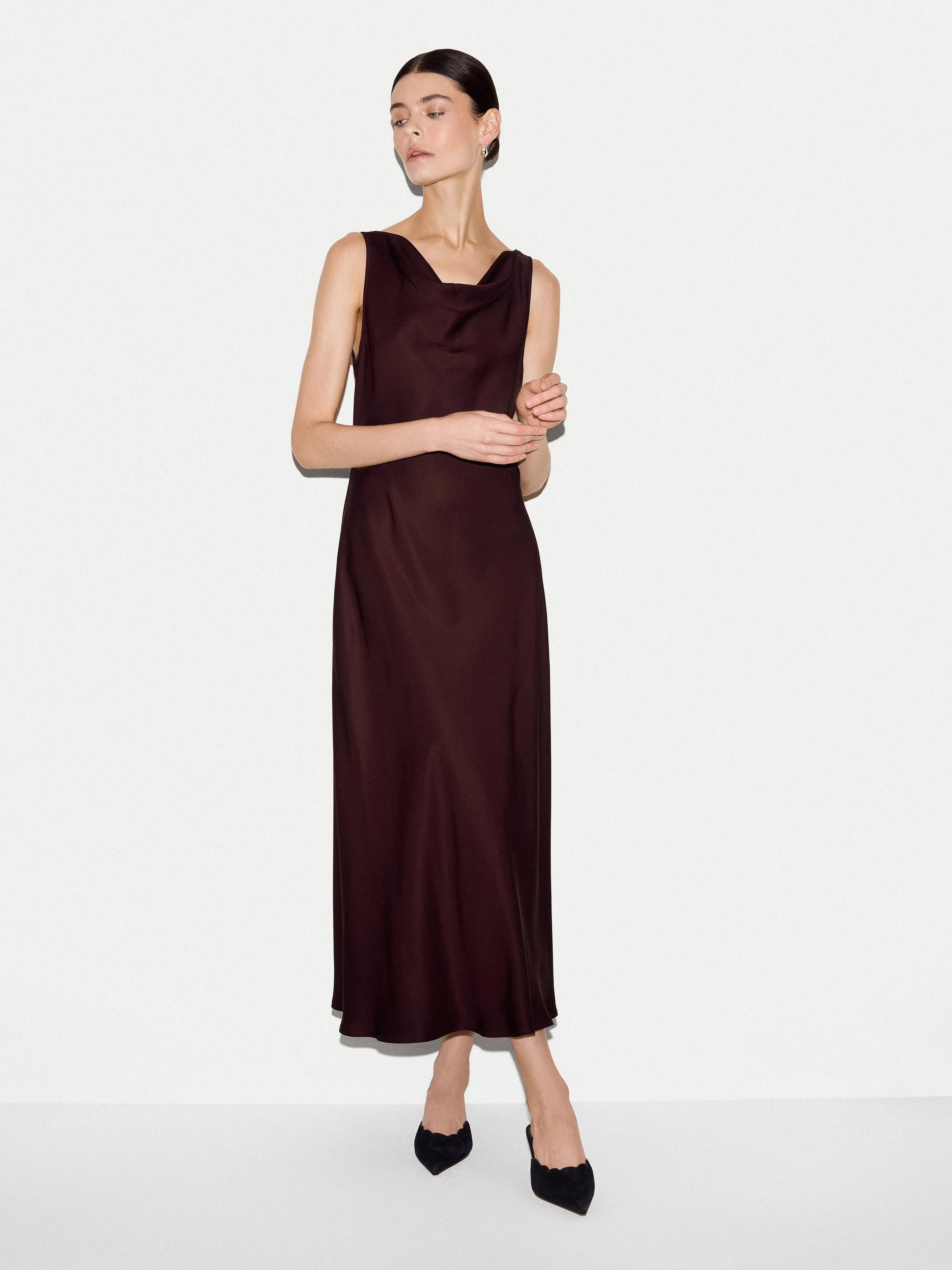 Satin Cowl Neck Bias Dress | Burgundy sold by Jigsaw product image thumbnail 2