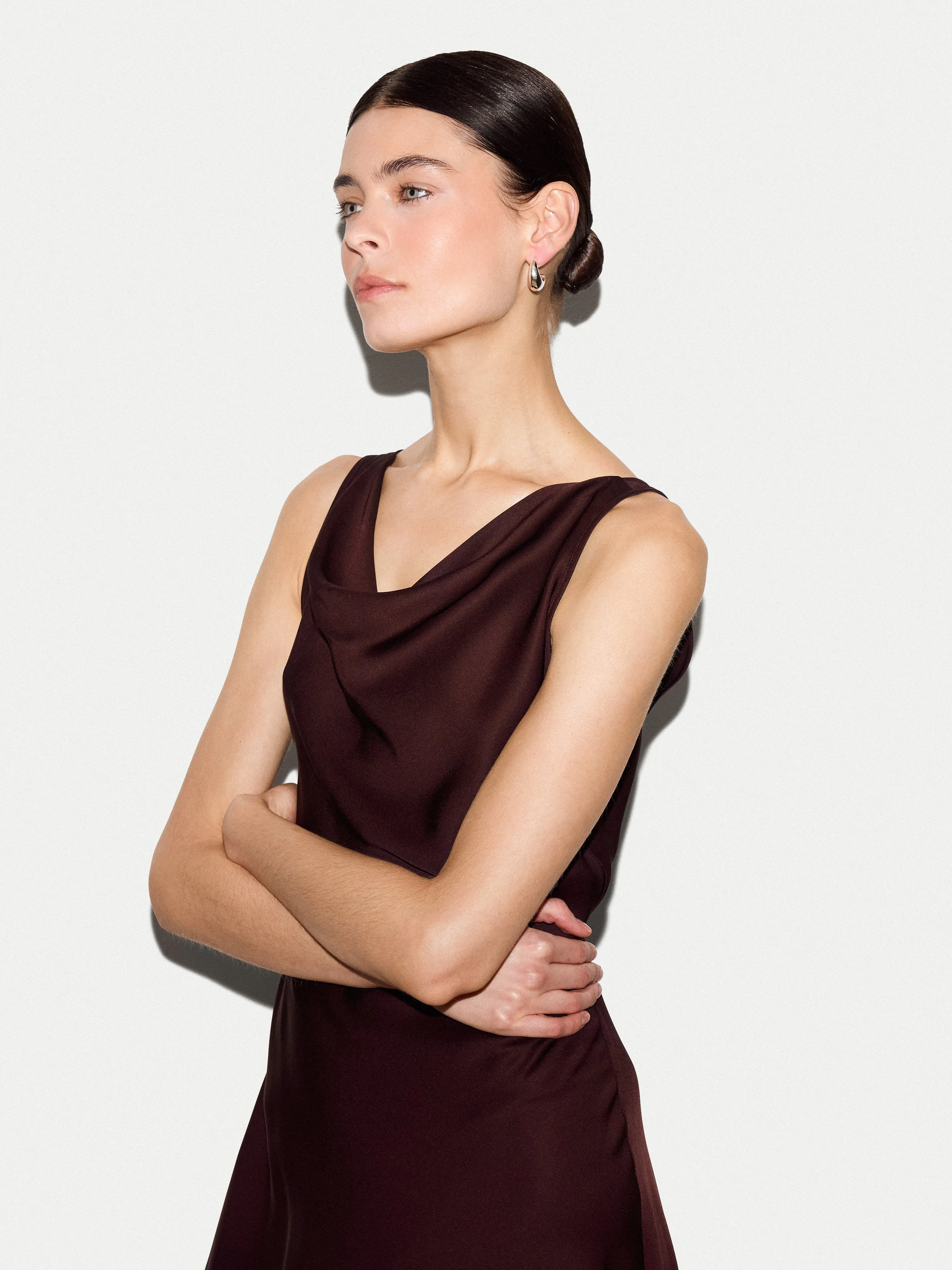 Satin Cowl Neck Bias Dress | Burgundy sold by Jigsaw product image thumbnail 4