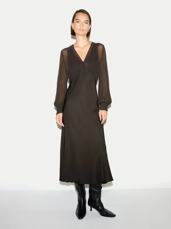 Long Sleeve Bias Dress | Brown made by Jigsaw
