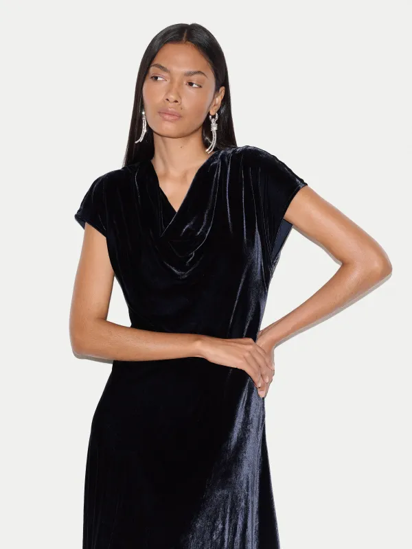 Fluid Velvet Cowl Neck Dress |  Navy made by Jigsaw