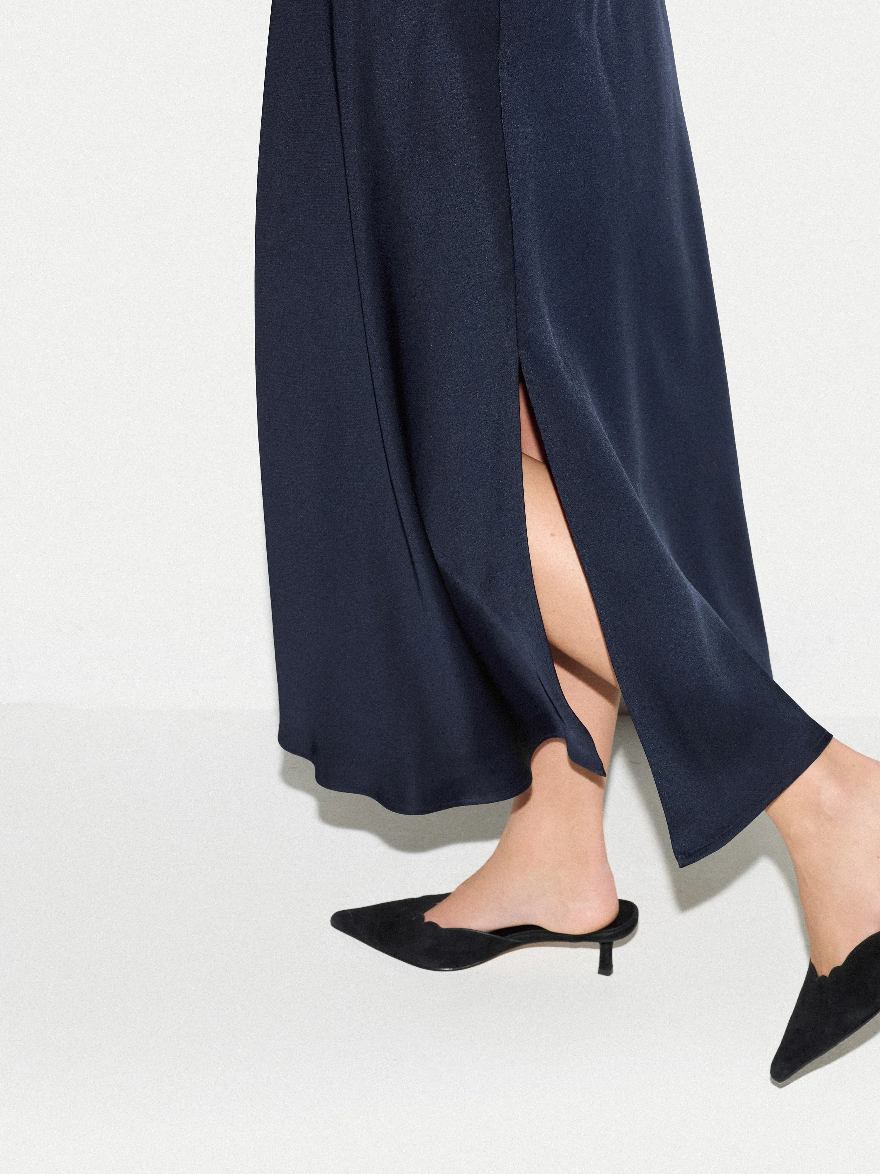 Satin Cowl Neck Bias Dress | Navy sold by Jigsaw product image thumbnail 4