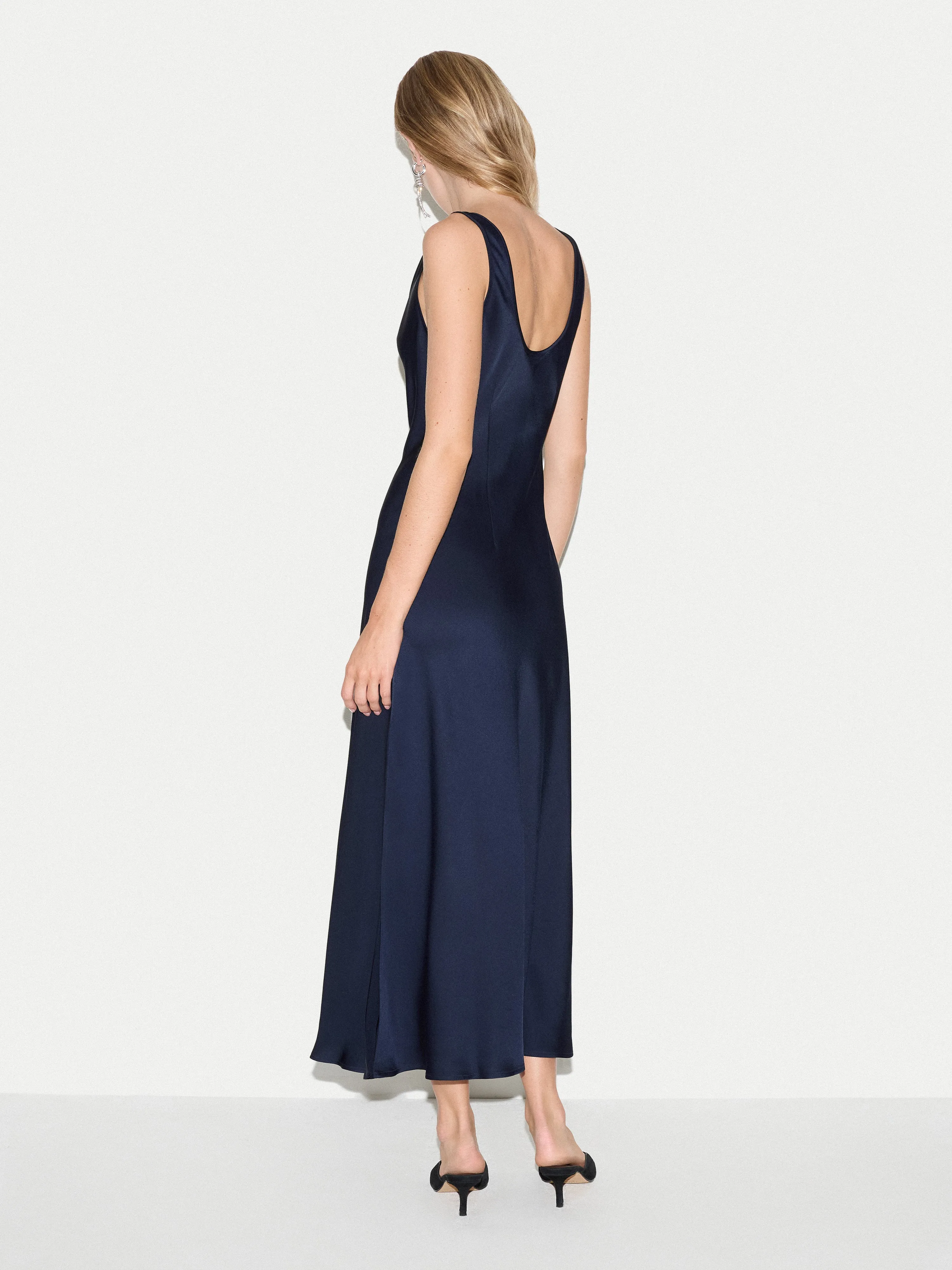 Satin Cowl Neck Bias Dress | Navy sold by Jigsaw product image thumbnail 5