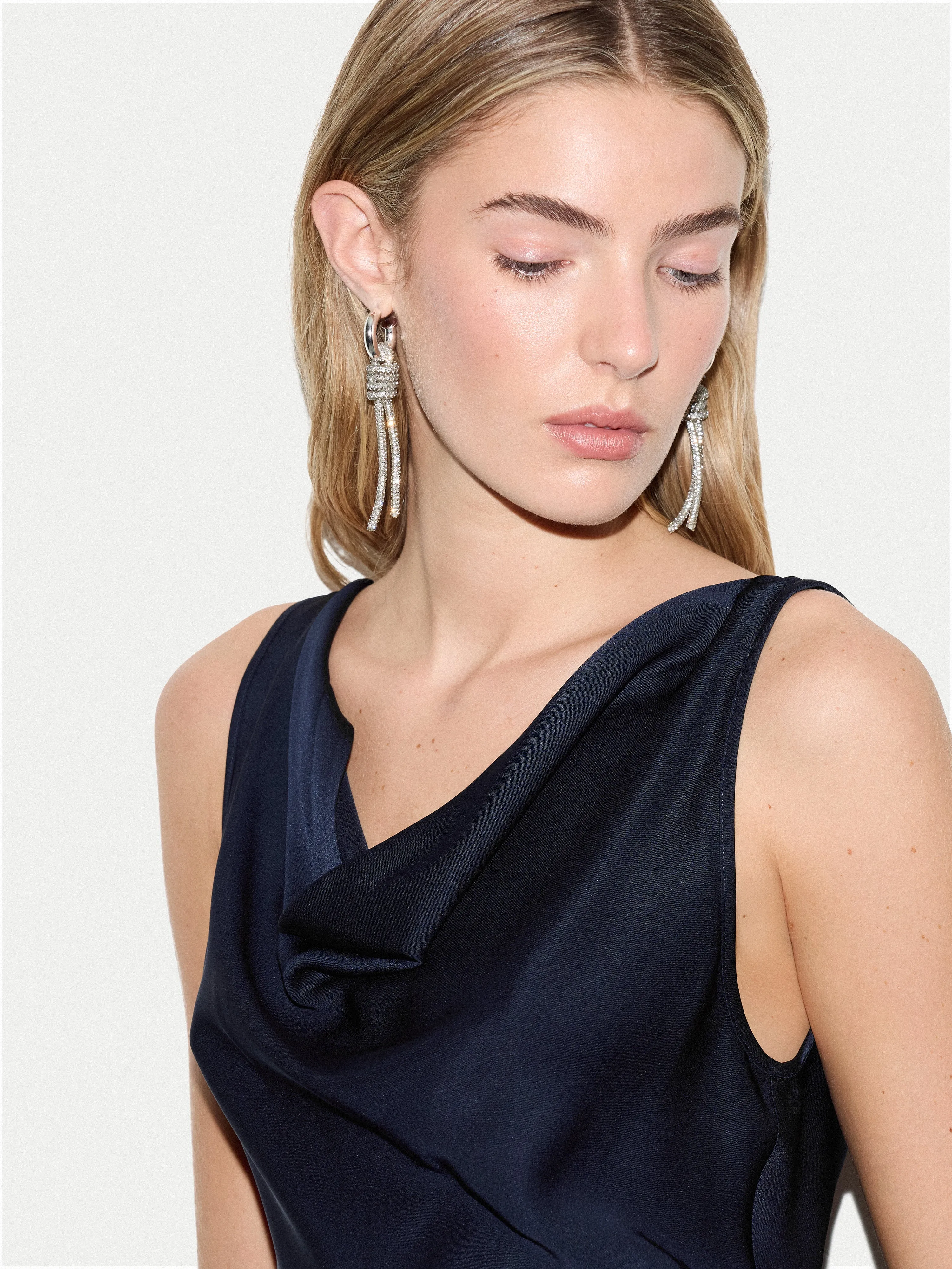 Satin Cowl Neck Bias Dress | Navy sold by Jigsaw product image thumbnail 2