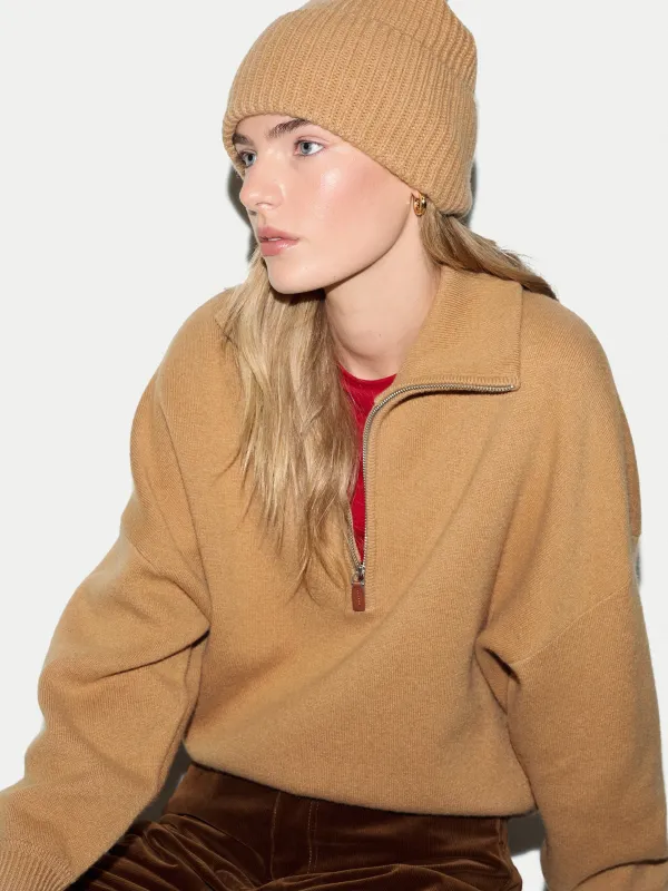 Wool Cashmere Blend Rib Beanie | Camel made by Jigsaw