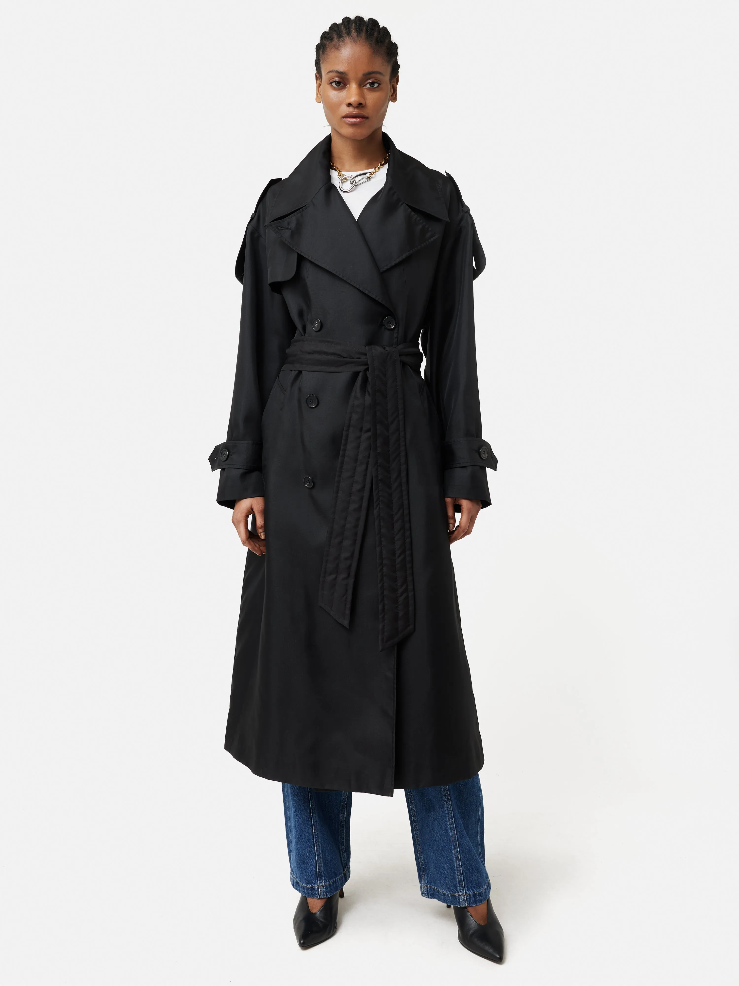 Nelson Silk Trench Coat | Black sold by Jigsaw