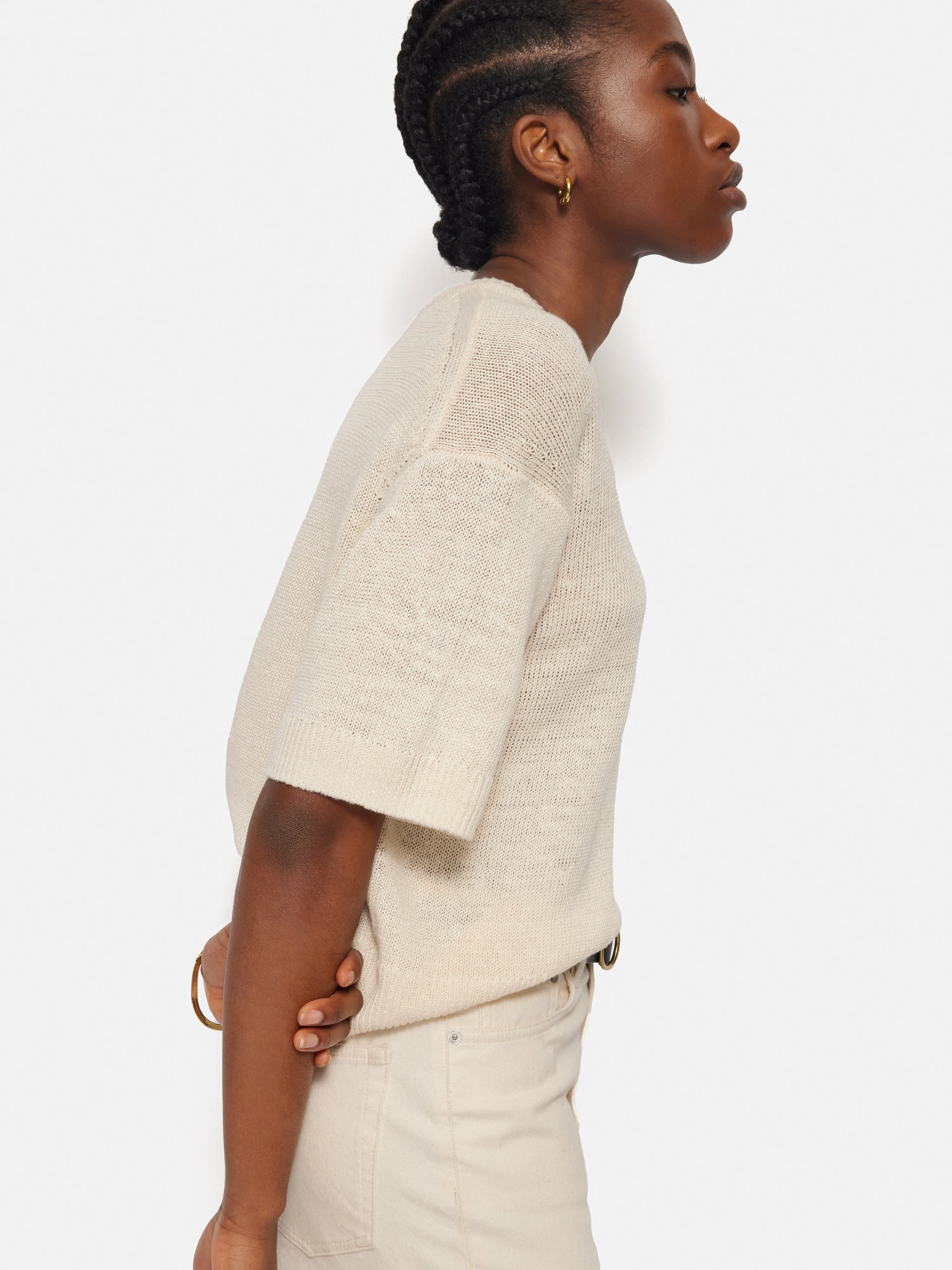 Linen Scoop Neck Knitted T-Shirt | Ivory sold by Jigsaw product image thumbnail 2