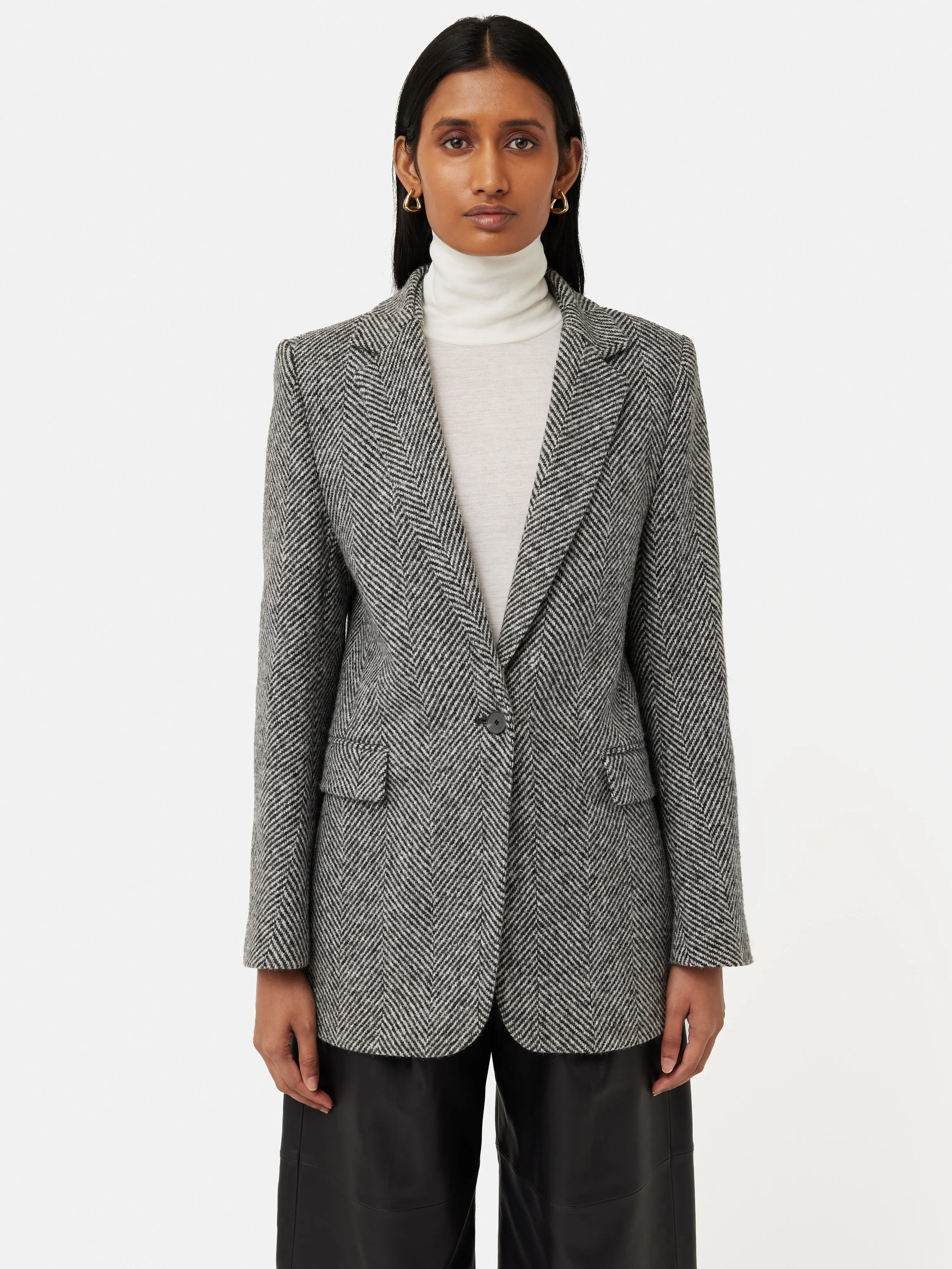 Wool Herringbone Langford Coat | Black sold by Jigsaw product image thumbnail 3