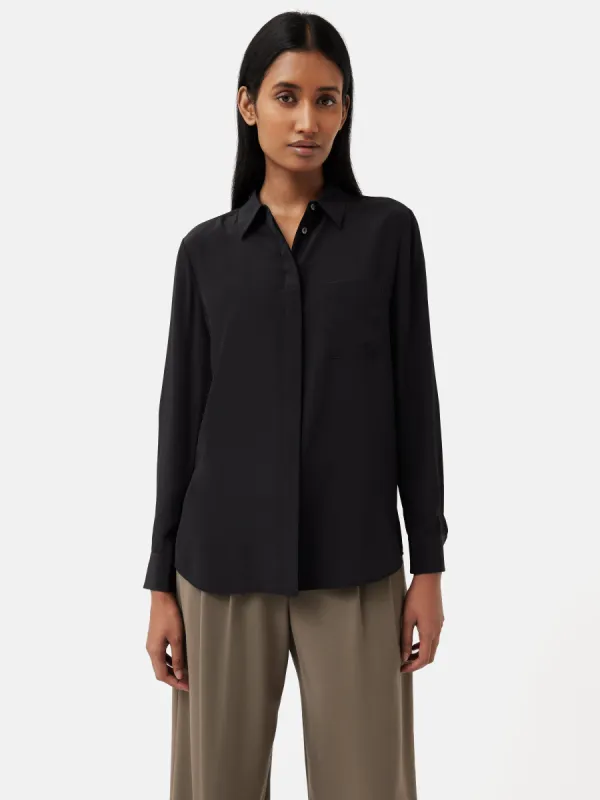 Silk Long Sleeve Shirt | Black sold by Jigsaw