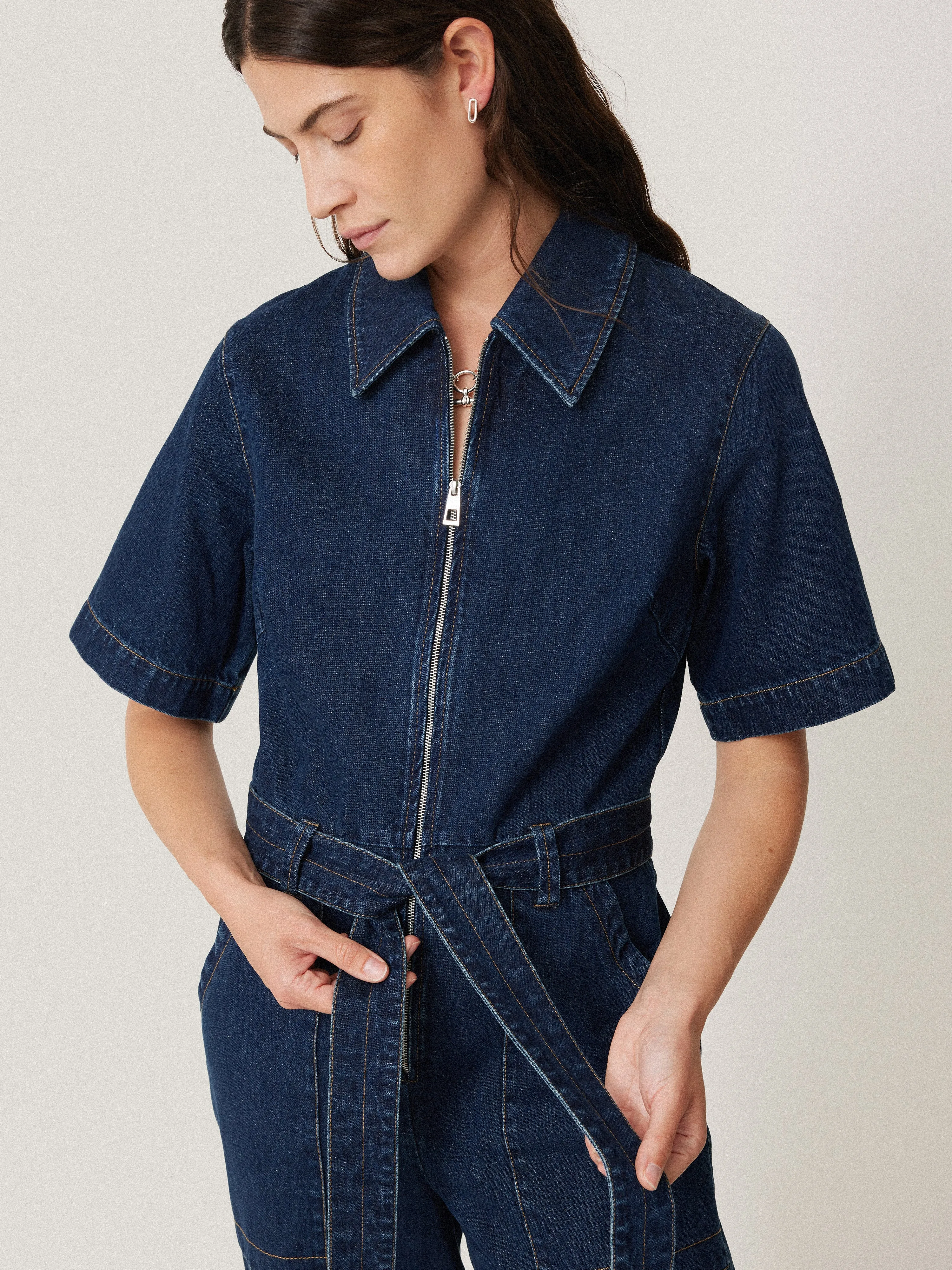 Denim Zip Front Jumpsuit | Indigo sold by Jigsaw product image thumbnail 4