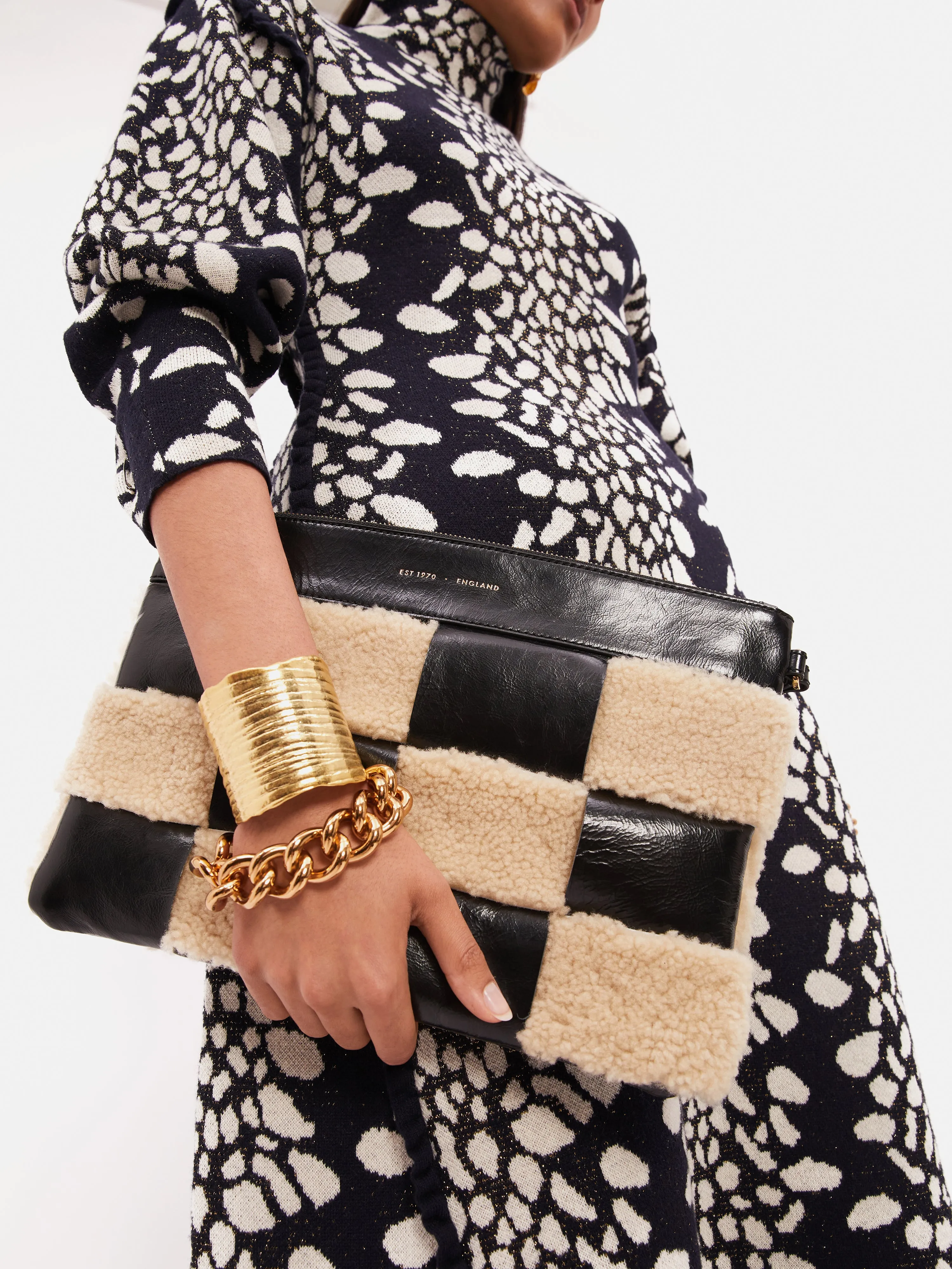 Kaia Checker Woven Pouch | Black sold by Jigsaw