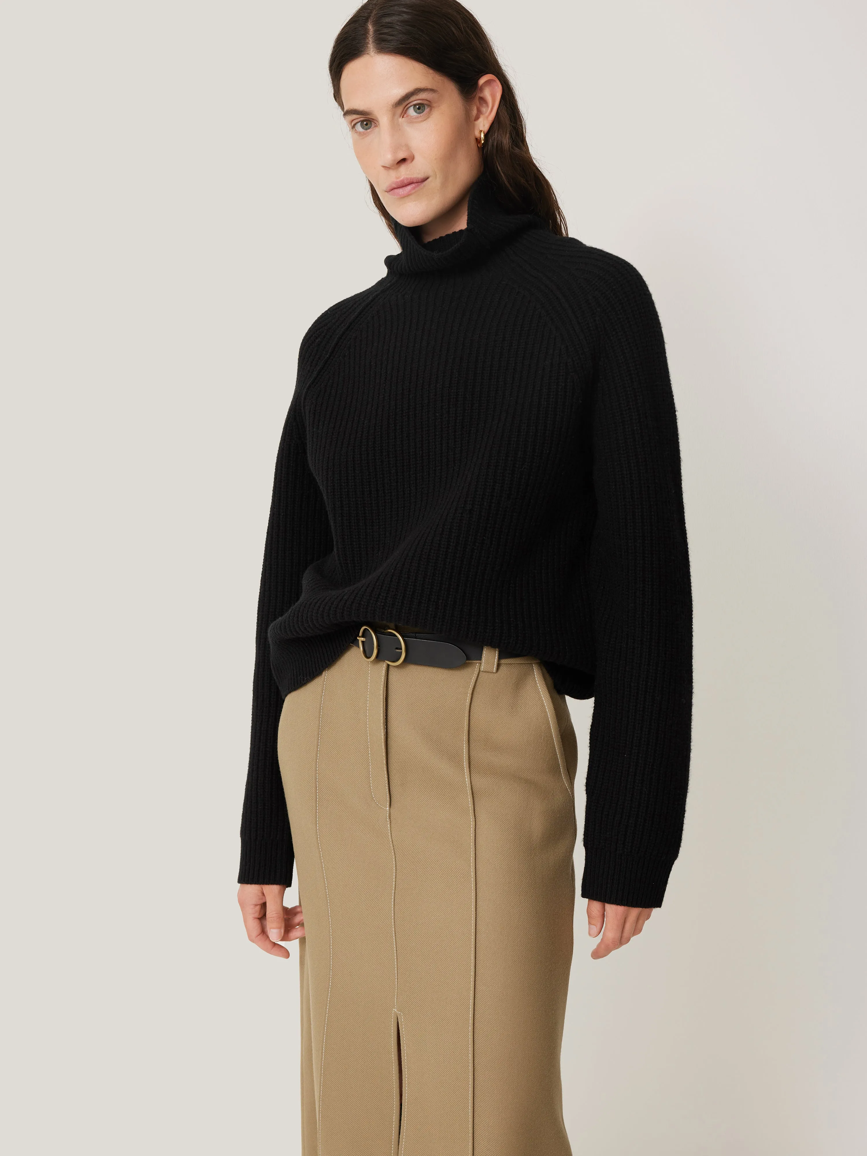 Merino Fishermans Rib Jumper | Black sold by Jigsaw