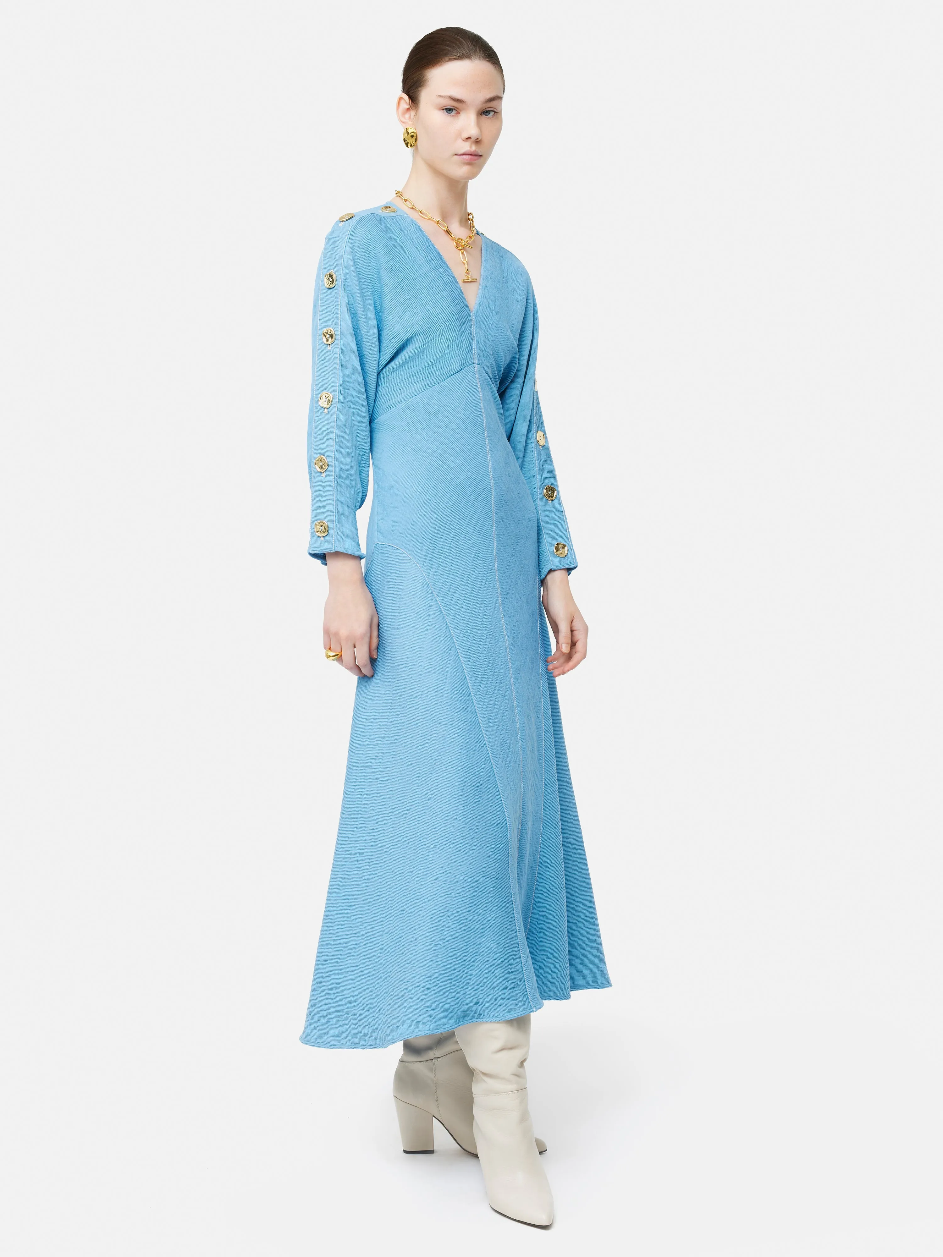 Button Detail Crepe Midi Dress | Blue sold by Jigsaw product image thumbnail 4