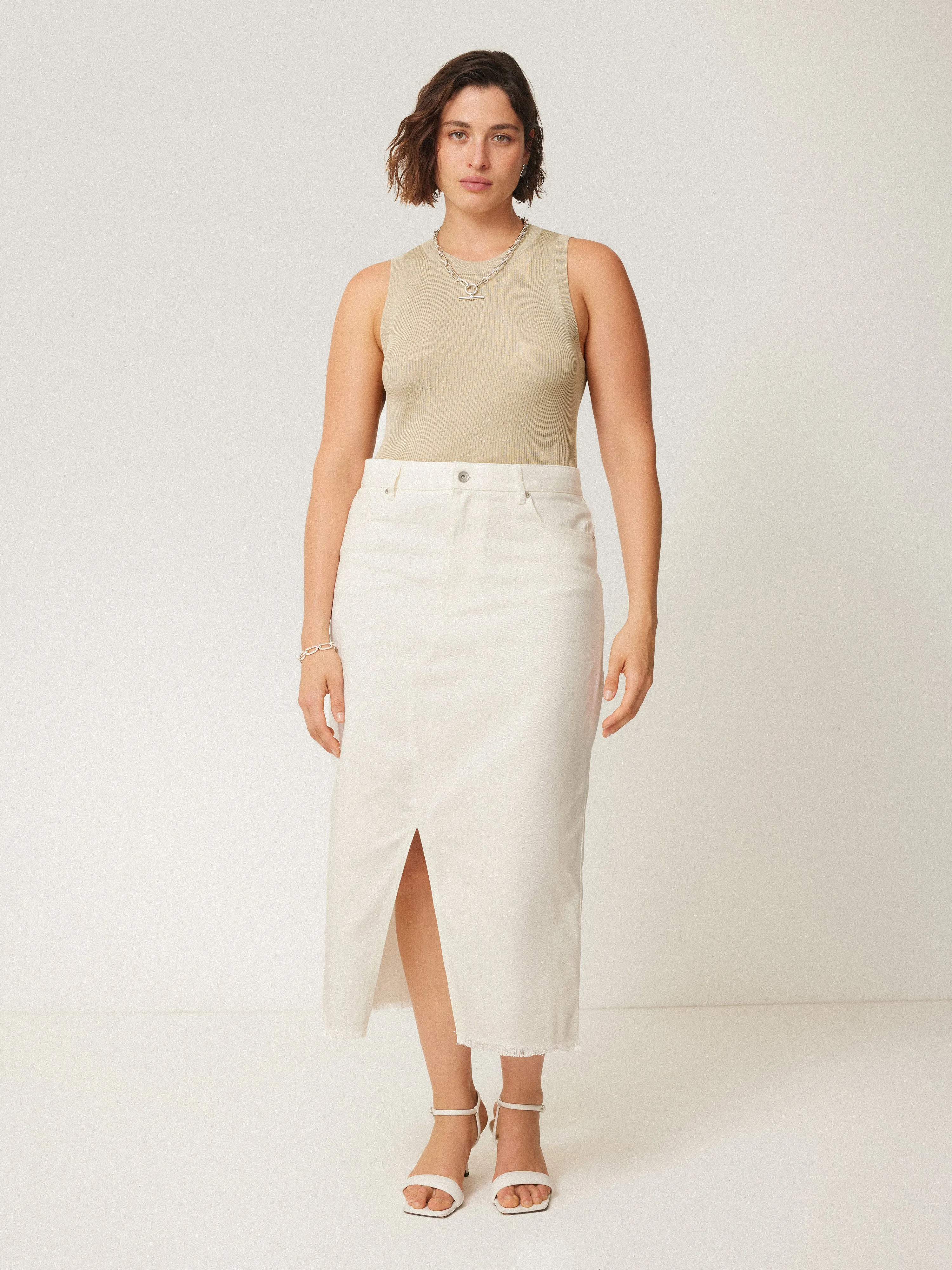 Denim Maxi Split Front Skirt | Ecru sold by Jigsaw product image thumbnail 4