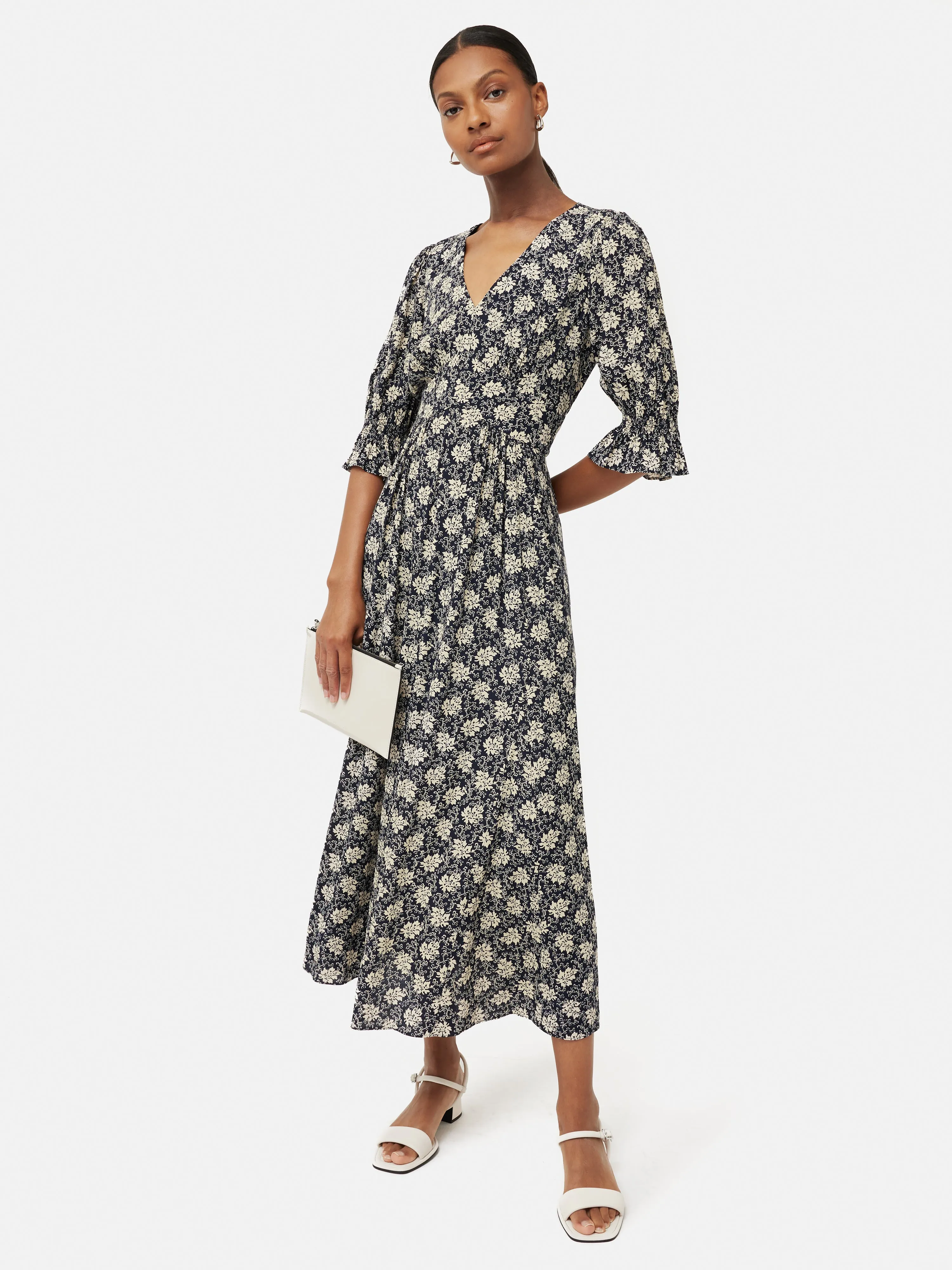 Block Leaf Printed Midi Dress | Black sold by Jigsaw
