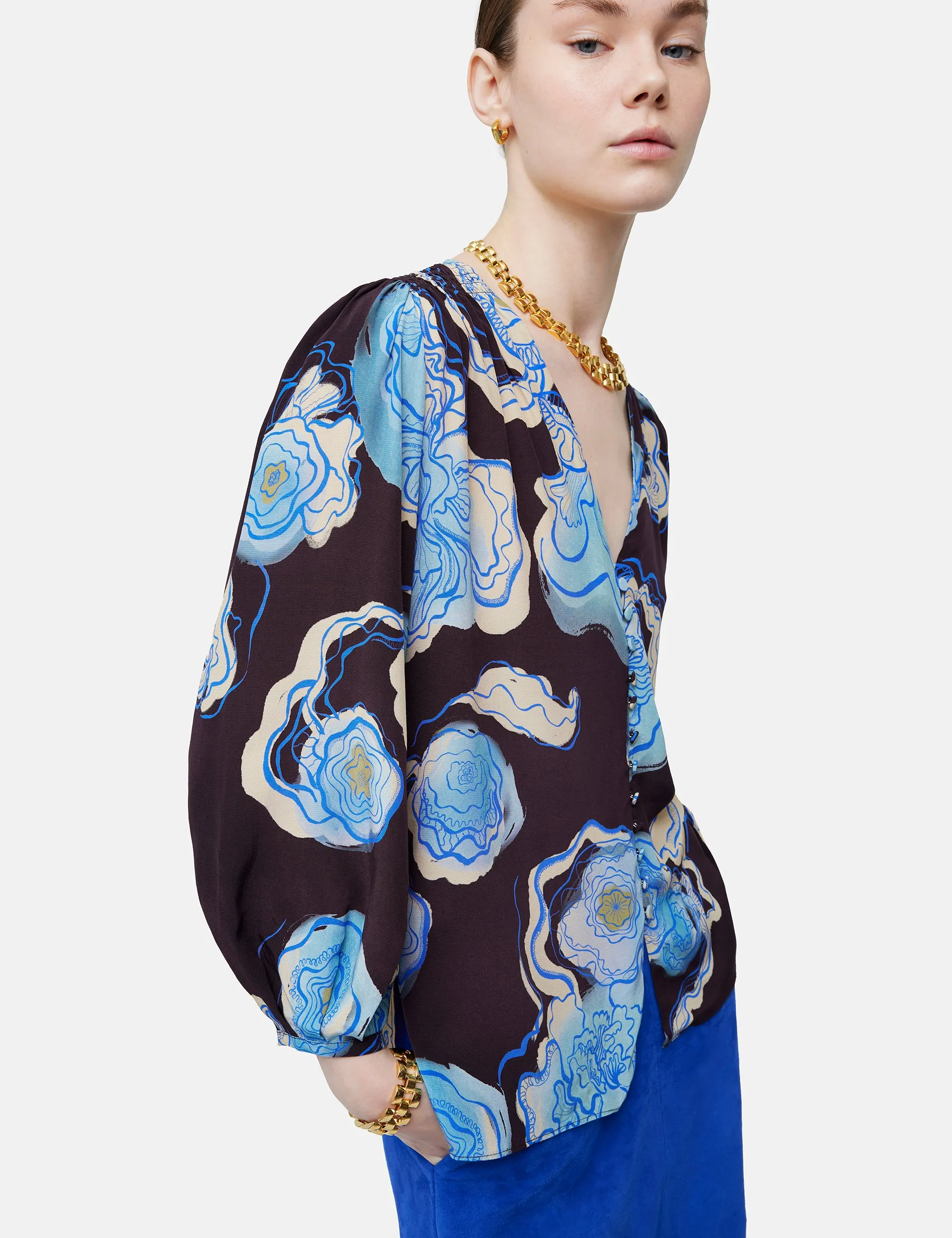 Sharan Ranshi V Neck Tunic Top | Blue sold by Jigsaw product image thumbnail 5