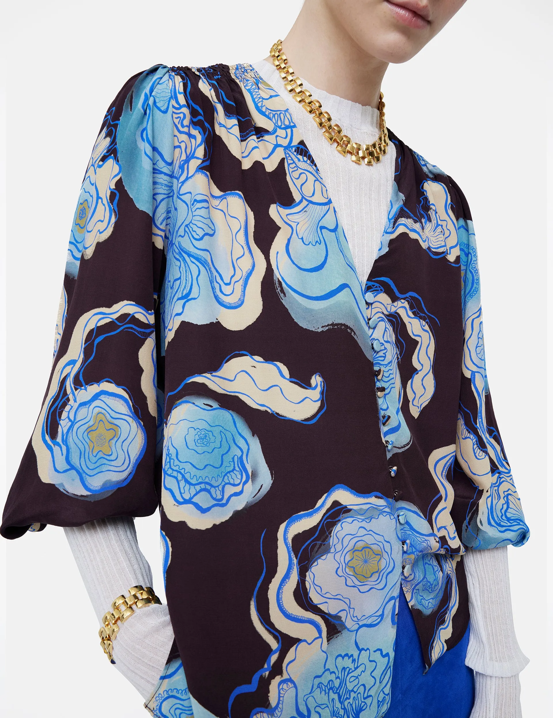 Sharan Ranshi V Neck Tunic Top | Blue sold by Jigsaw product image thumbnail 3