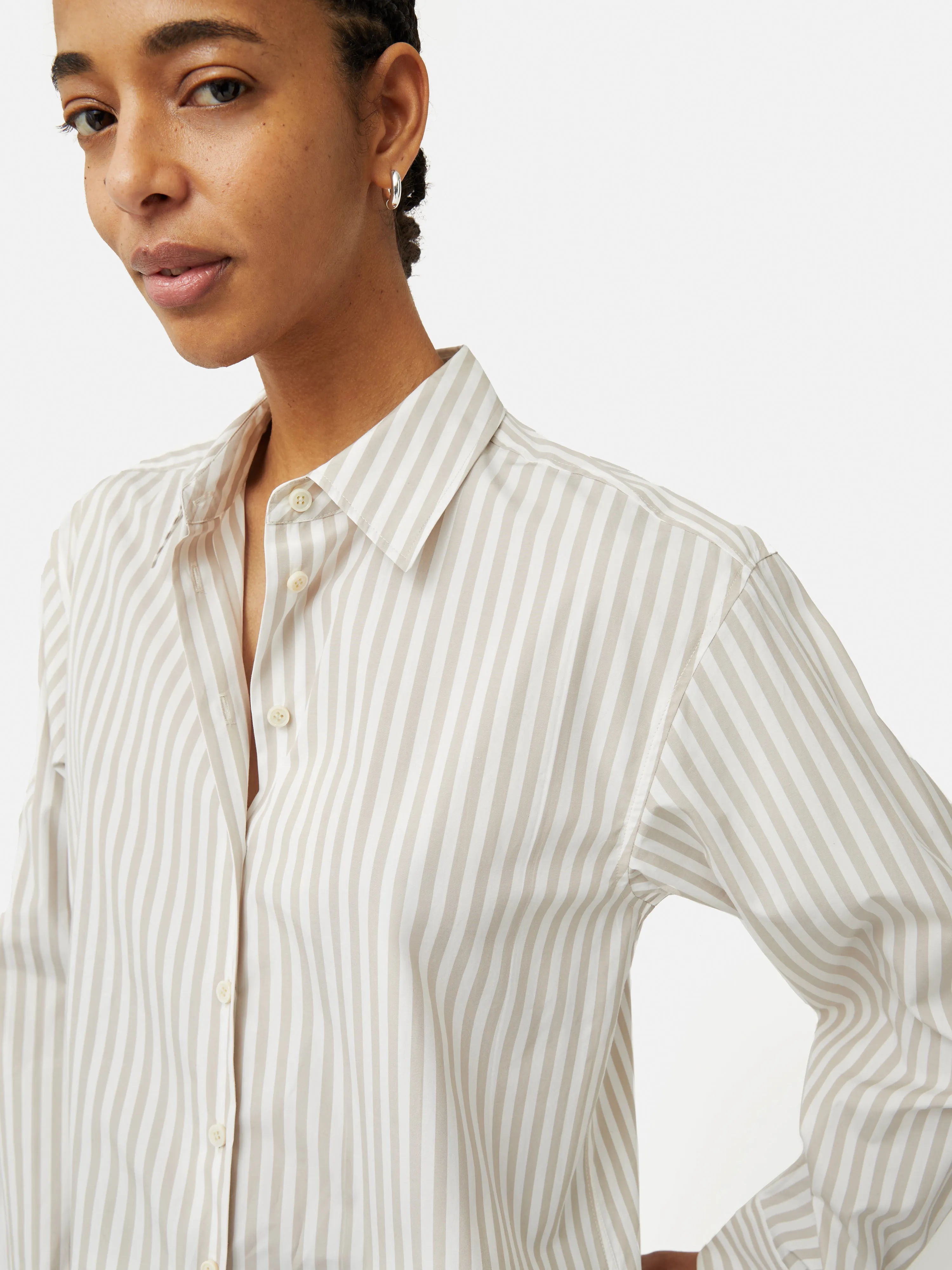 Cotton Poplin Stripe Shirt | Taupe sold by Jigsaw product image thumbnail 2