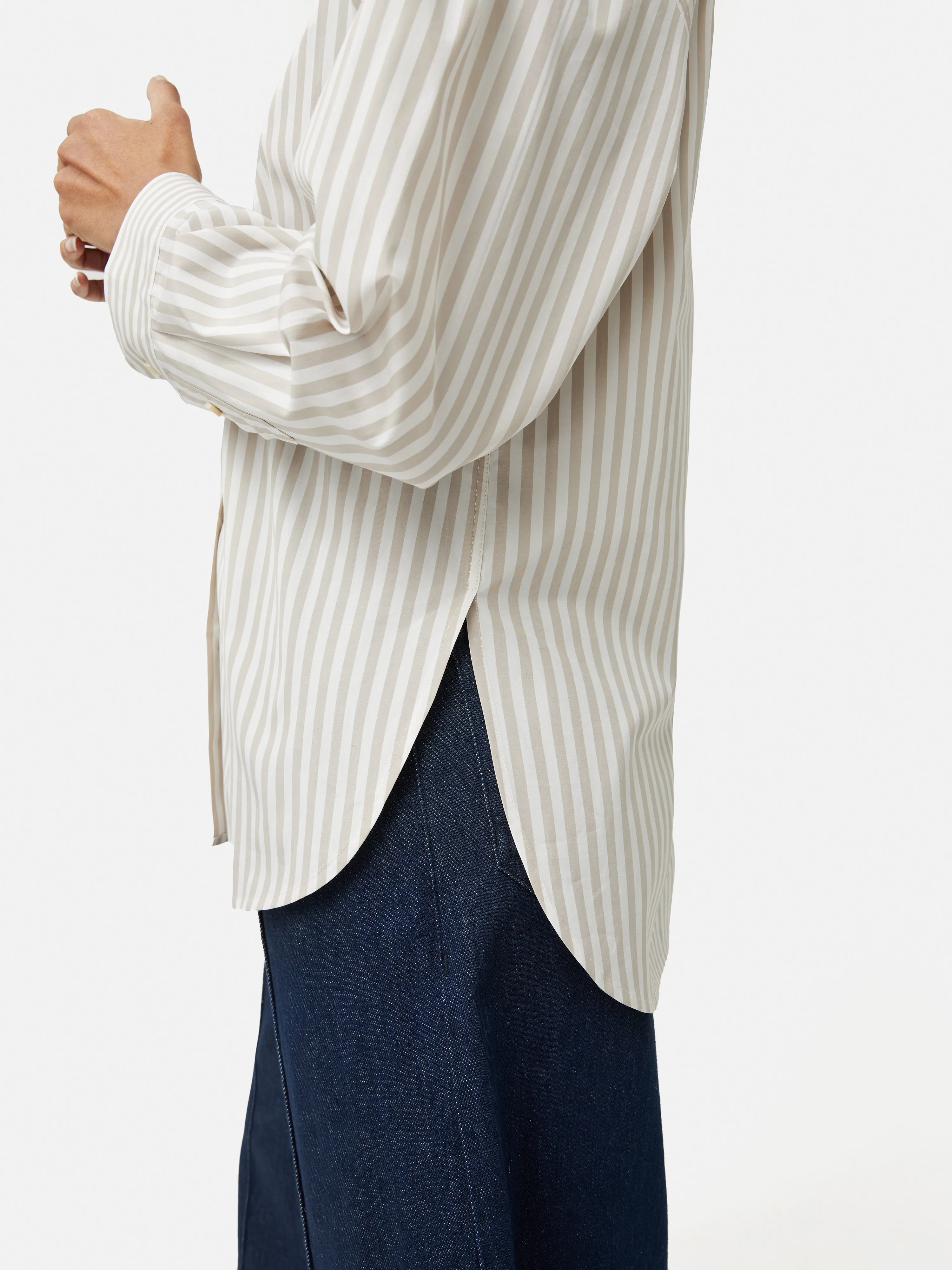 Cotton Poplin Stripe Shirt | Taupe sold by Jigsaw product image thumbnail 4