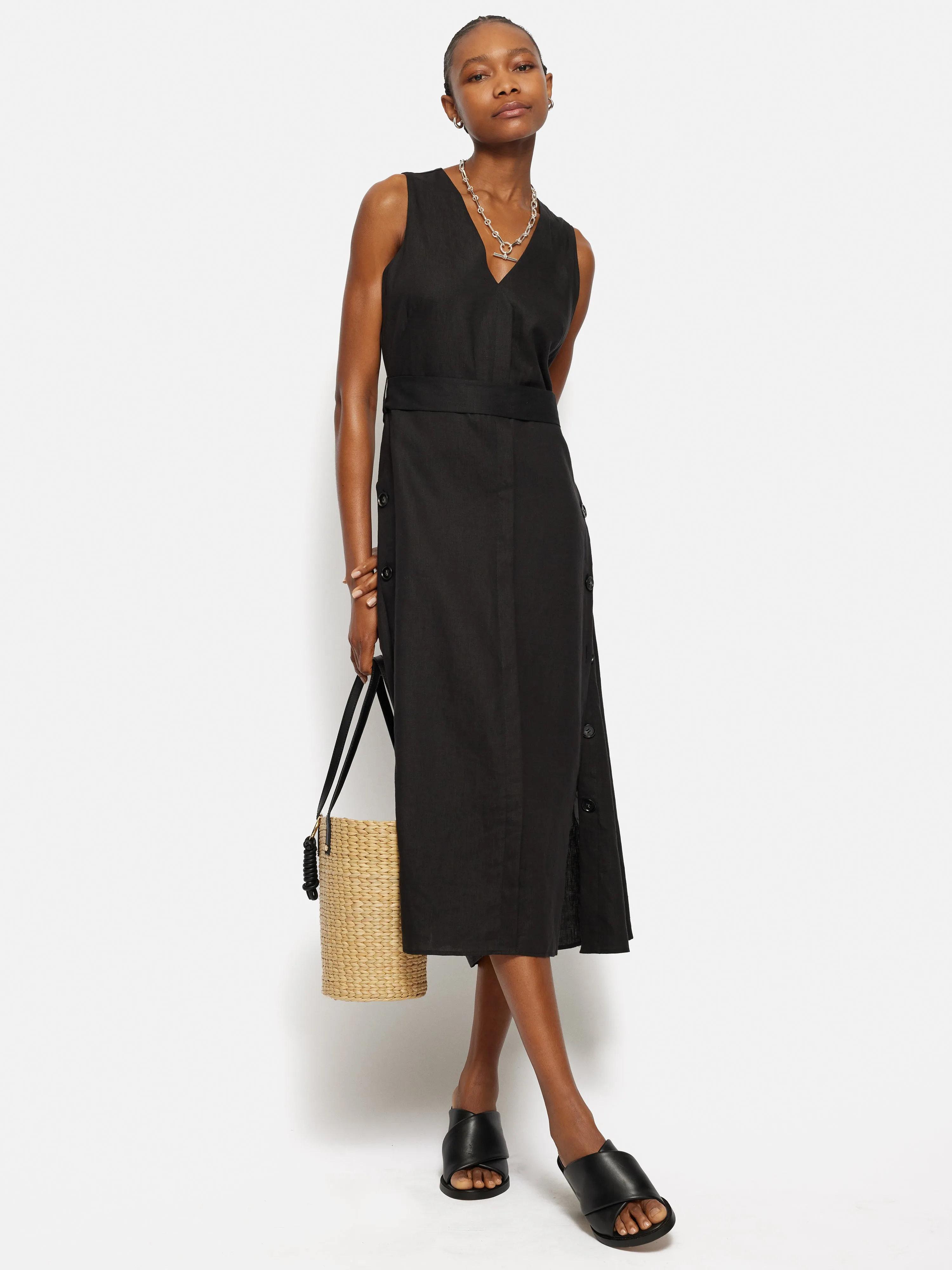 Linen Button Detail Dress | Black sold by Jigsaw product image thumbnail 5